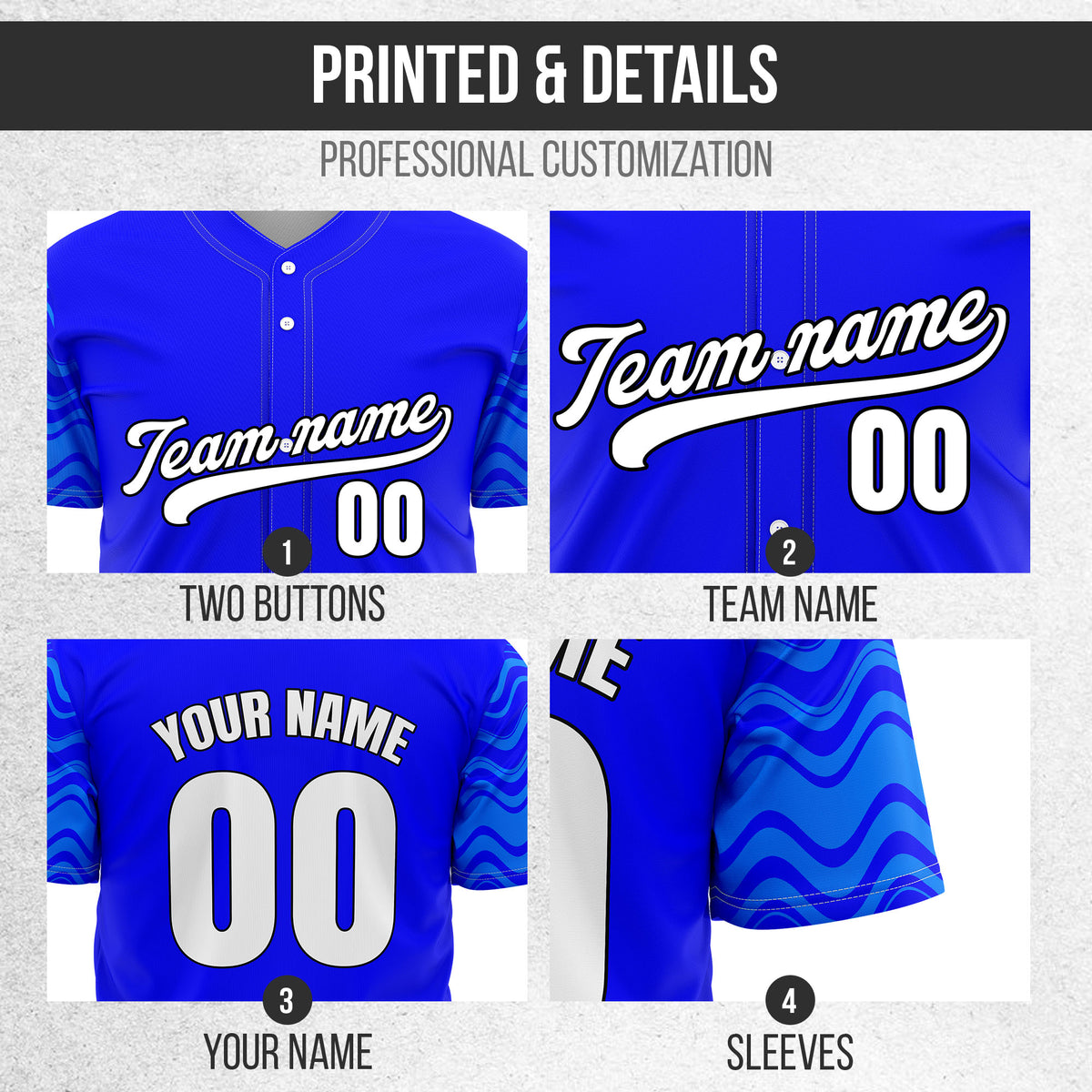 Custom Wave Blue Baseball Sports Jerseys Personalized Uniform with Name & Number