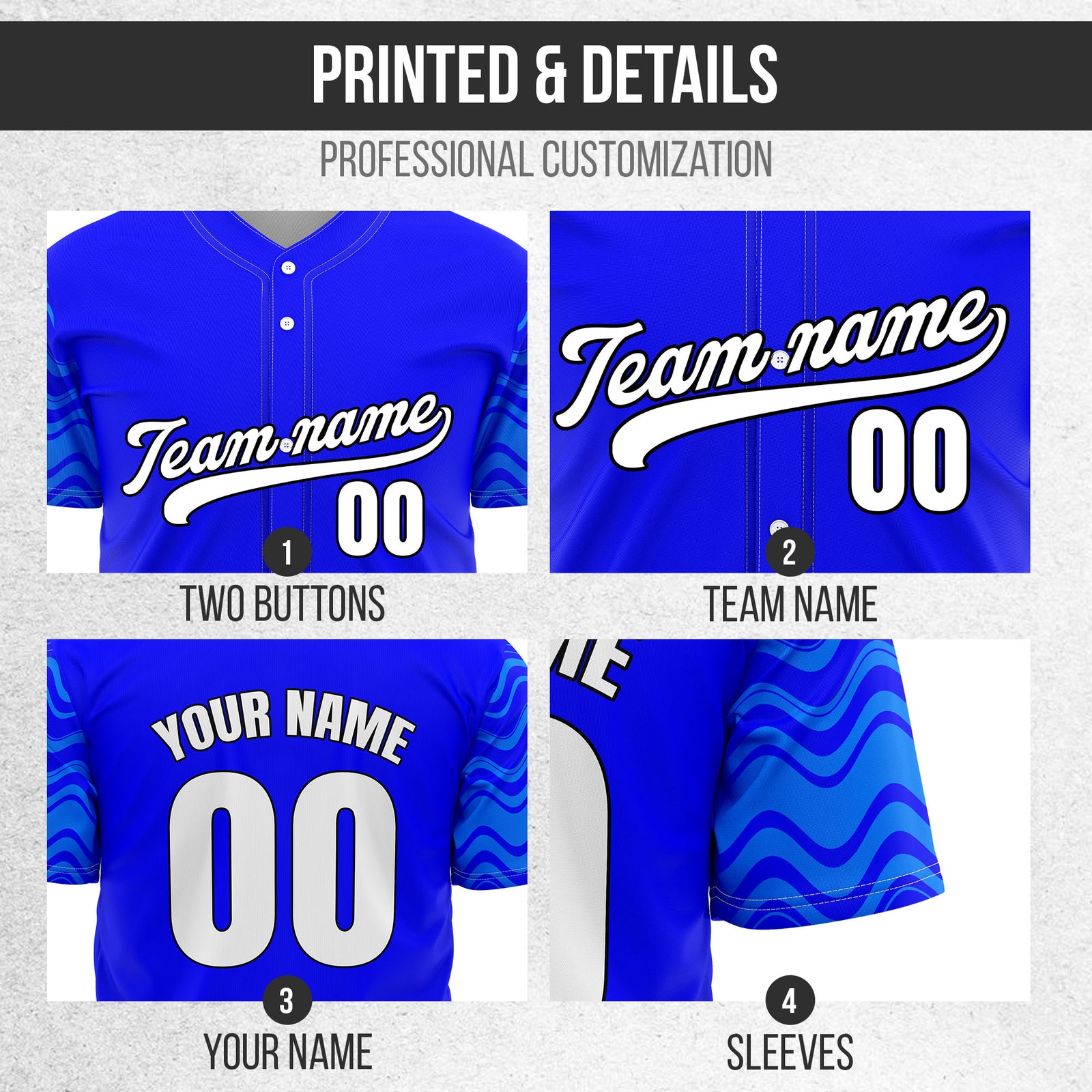 Custom Wave Blue Baseball Sports Jerseys Personalized Uniform with Name & Number