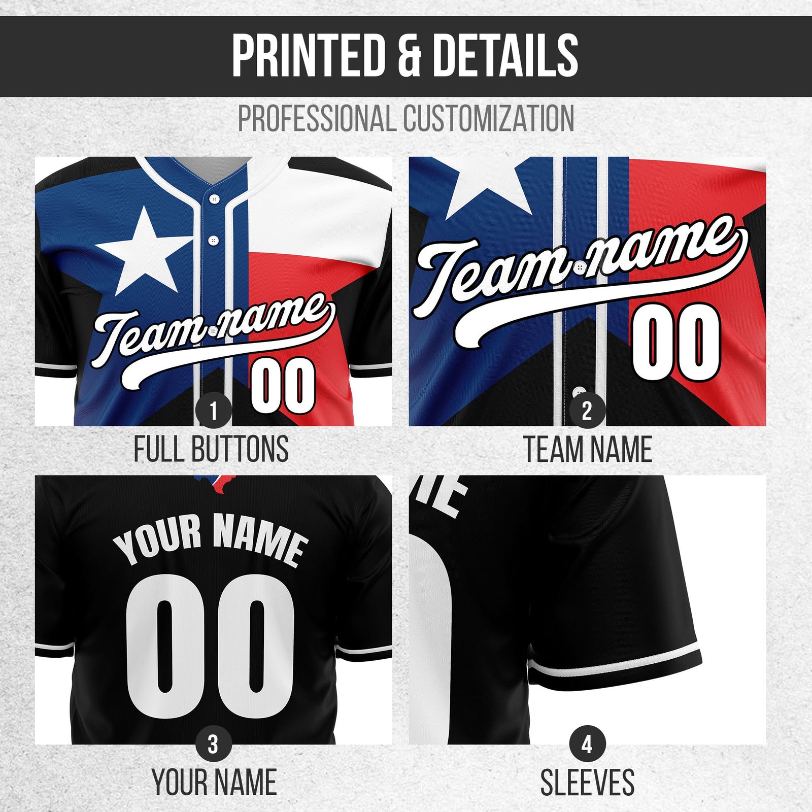 Custom Texas Strong Baseball Sports Jersey Personalized Uniform with Name & Number
