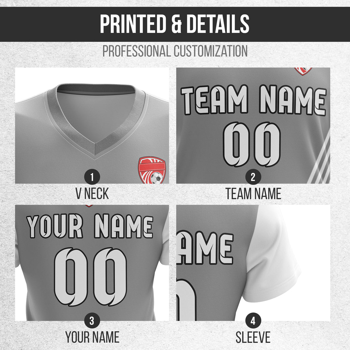 Custom Rapid Line V-Side Pattern Grey Soccer sport Tops Jersey