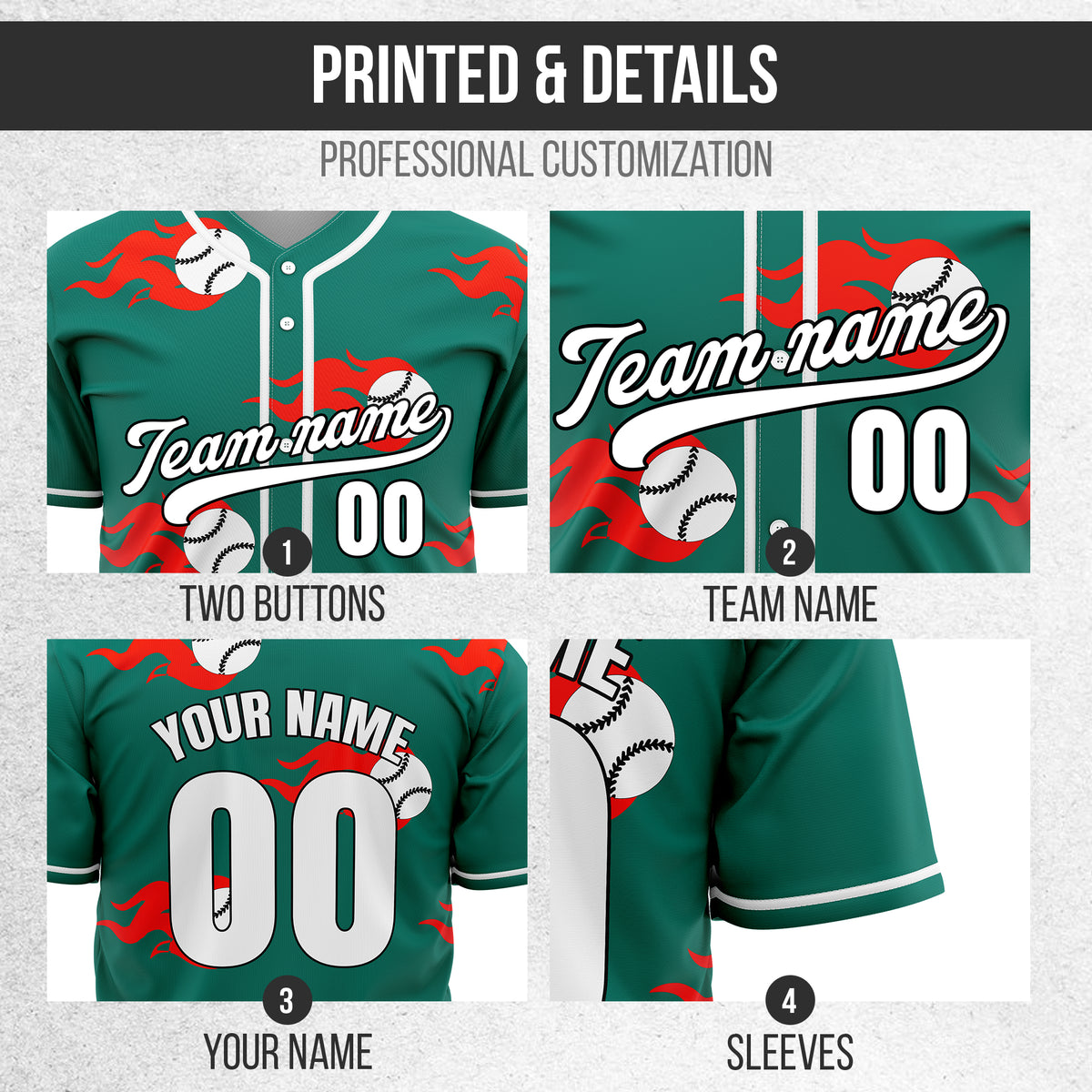 Custom Fireballers Teal Baseball Sports Jersey Personalized Uniform with Name & Number