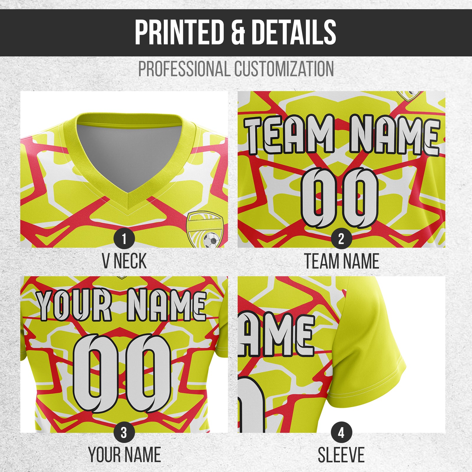 Custom Wild Pulse V-Full Pattern Yellow Soccer sport Tops Jersey