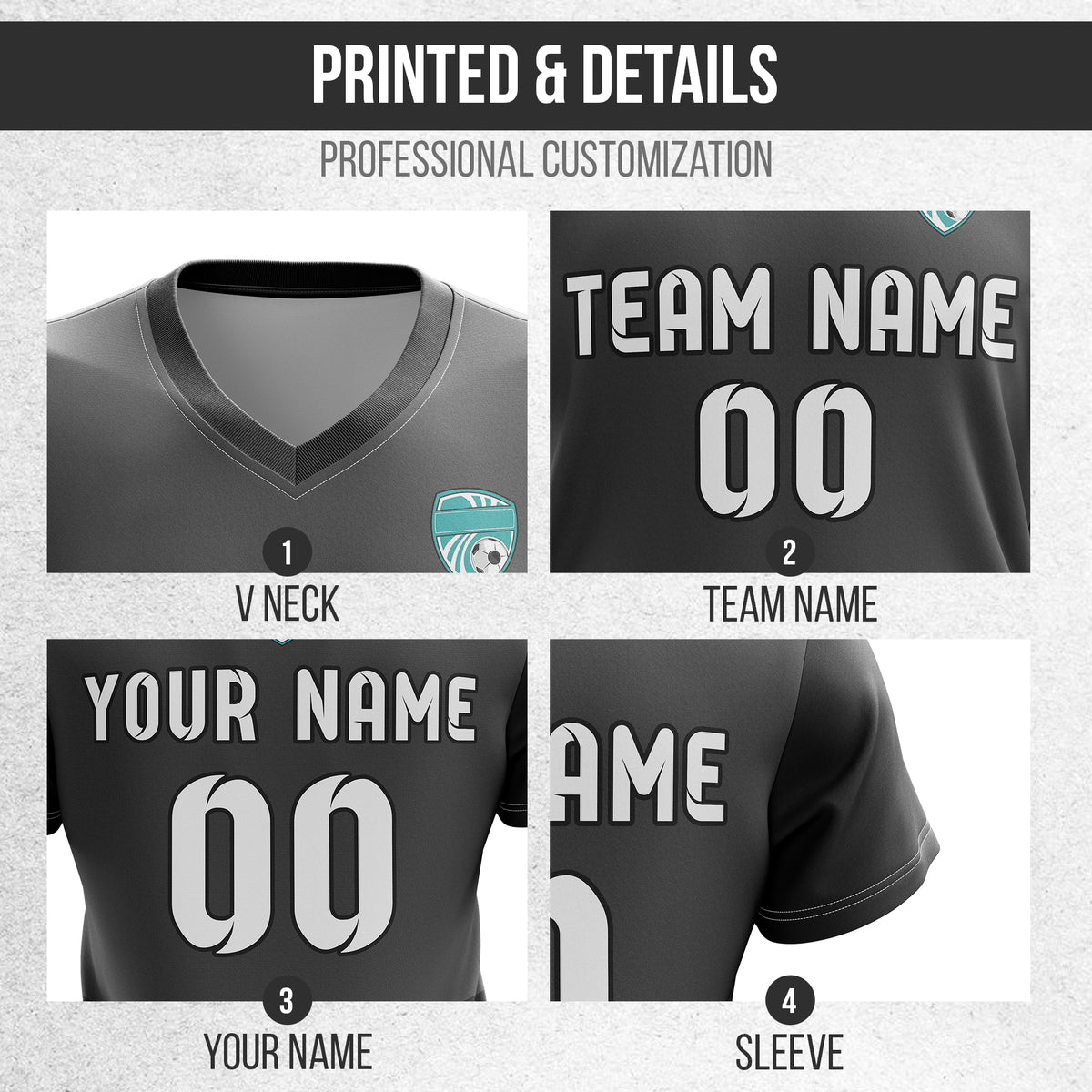 Custom BaseLine V Stripe Pattern Dark Grey Soccer sport Tops Jersey