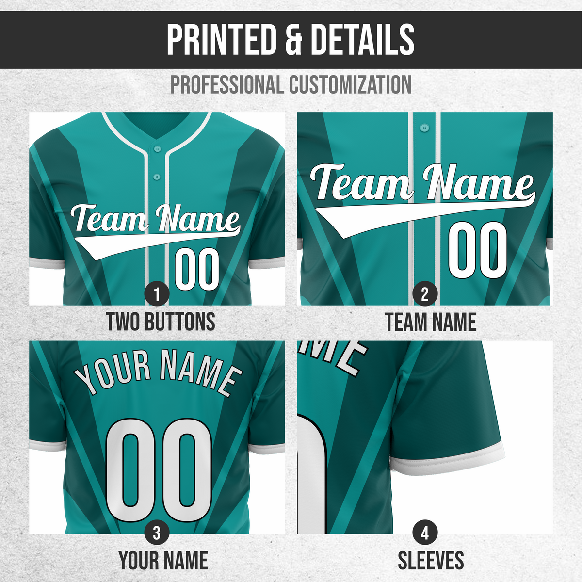 Custom Panel Flow Baseball Teal Sports Jersey Personalized Uniform with Name & Number
