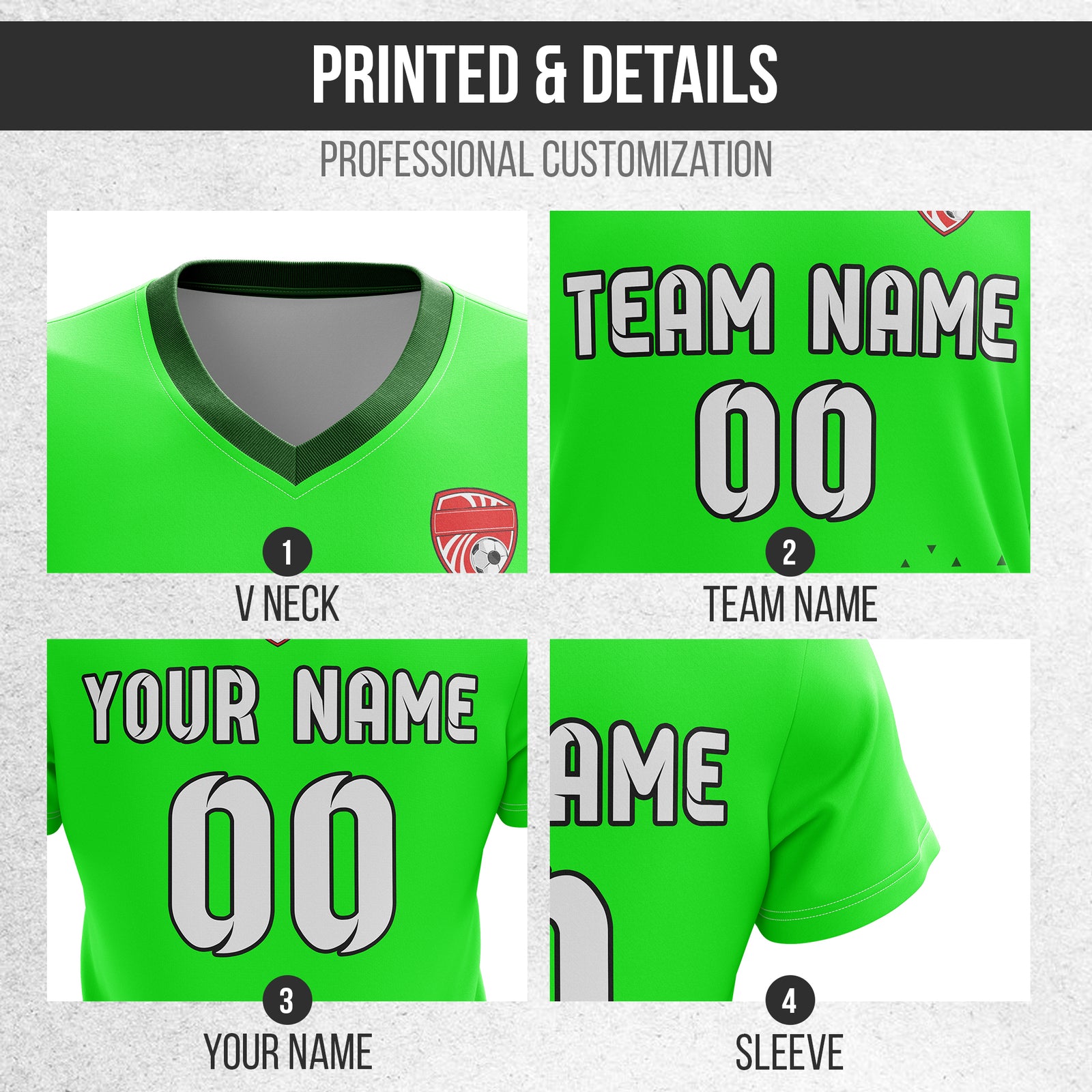 Custom Tri-Edge V-Side Pattern Neon Green Soccer sport Tops Jersey