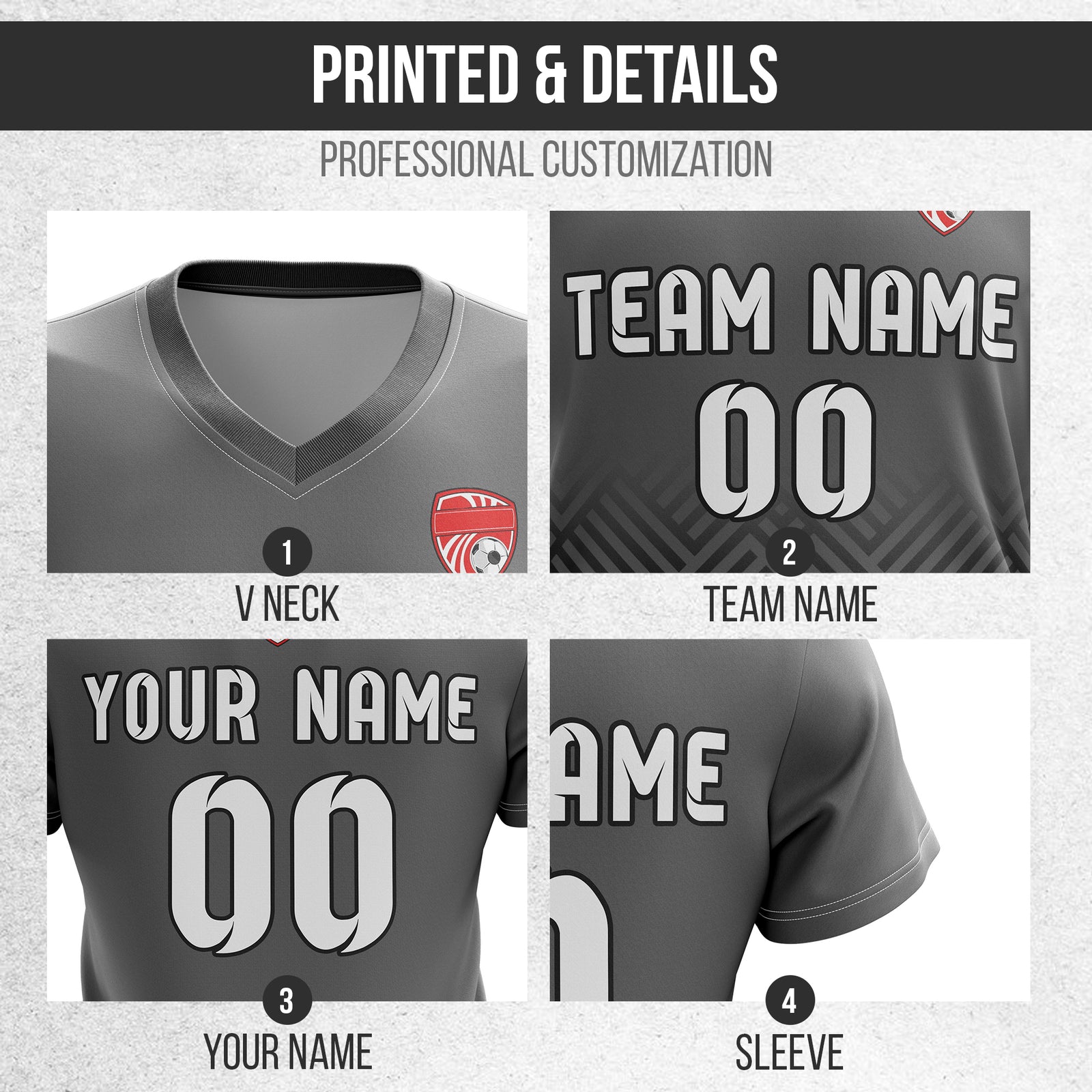 Custom Shadow Line V-Side Pattern Dark Grey Soccer sport Tops Jersey