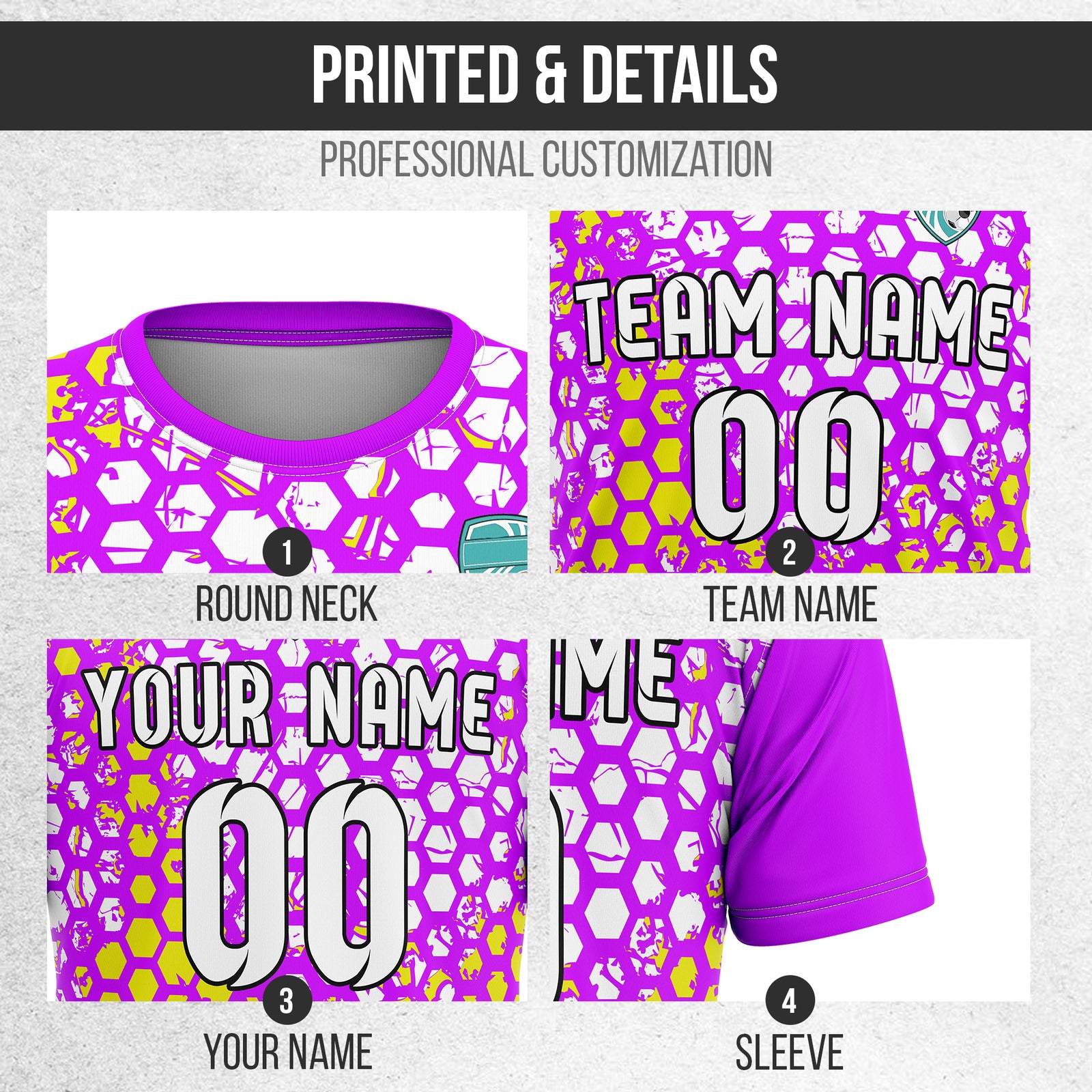 Custom Hex R-Full Pattern Soccer Purple Sport Tops Jersey
