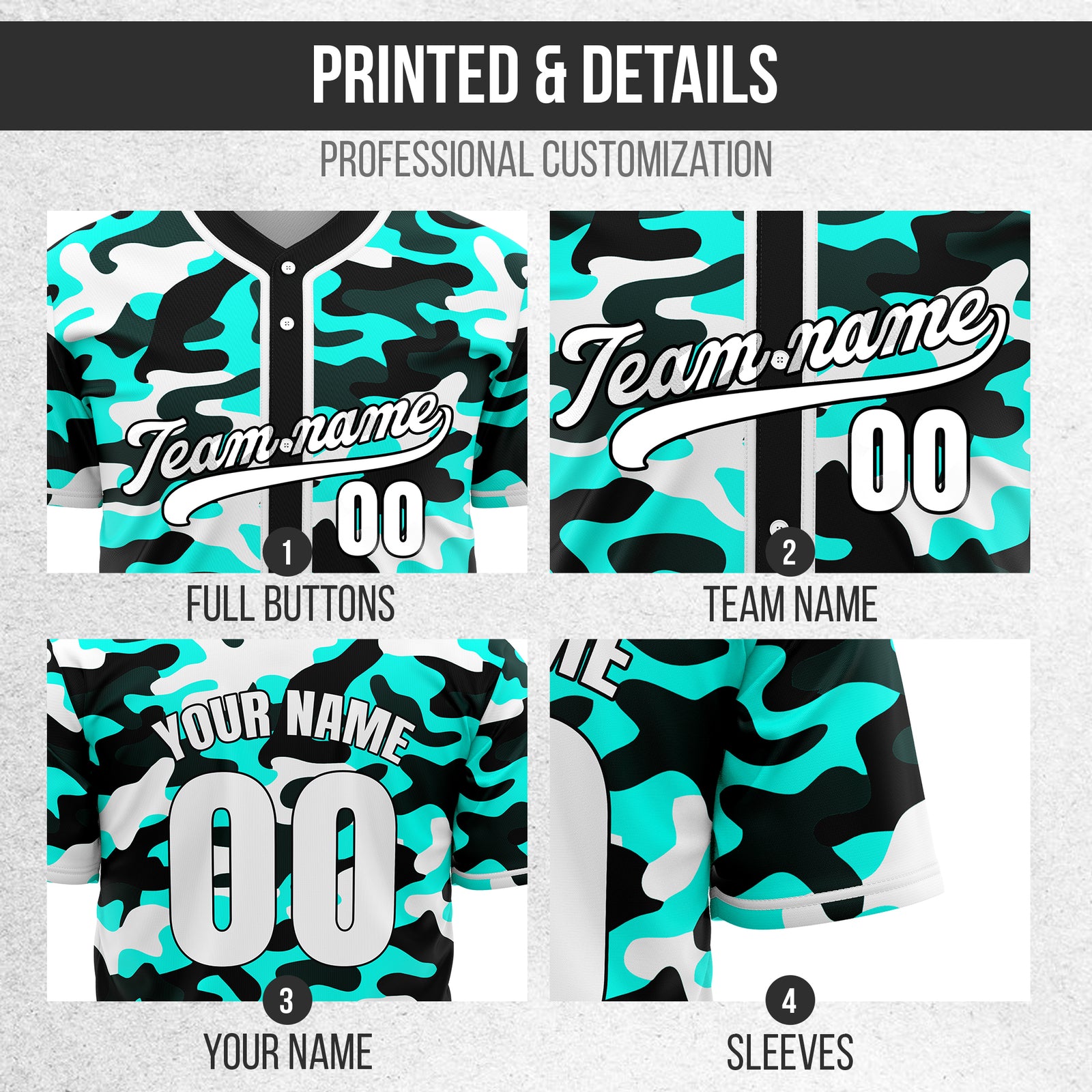 Custom Shadow Command Aqua Baseball Sports Jersey Personalized Uniform with Name & Number
