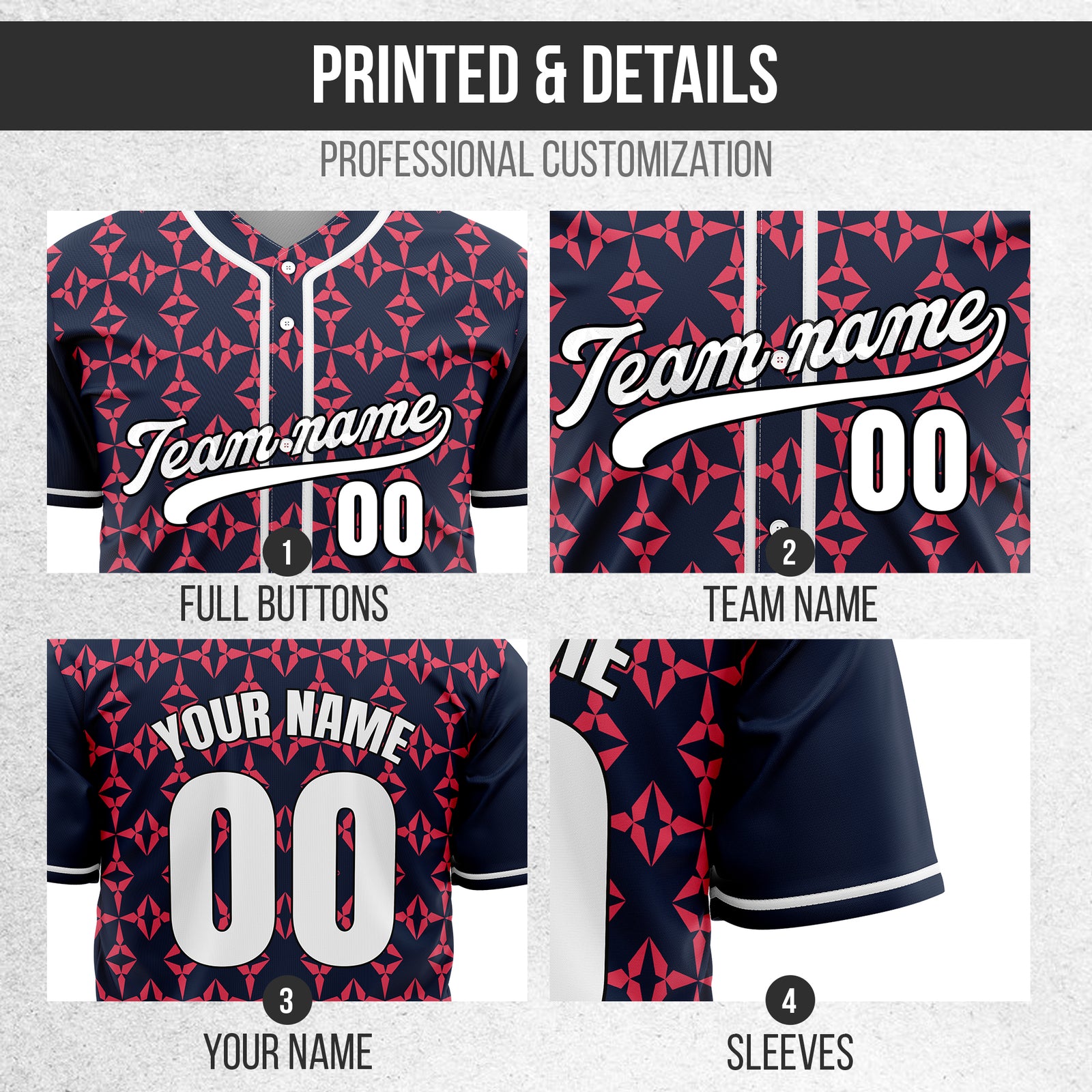 Custom Rhombic Navy Baseball Sports Jersey Personalized Uniform with Name & Number