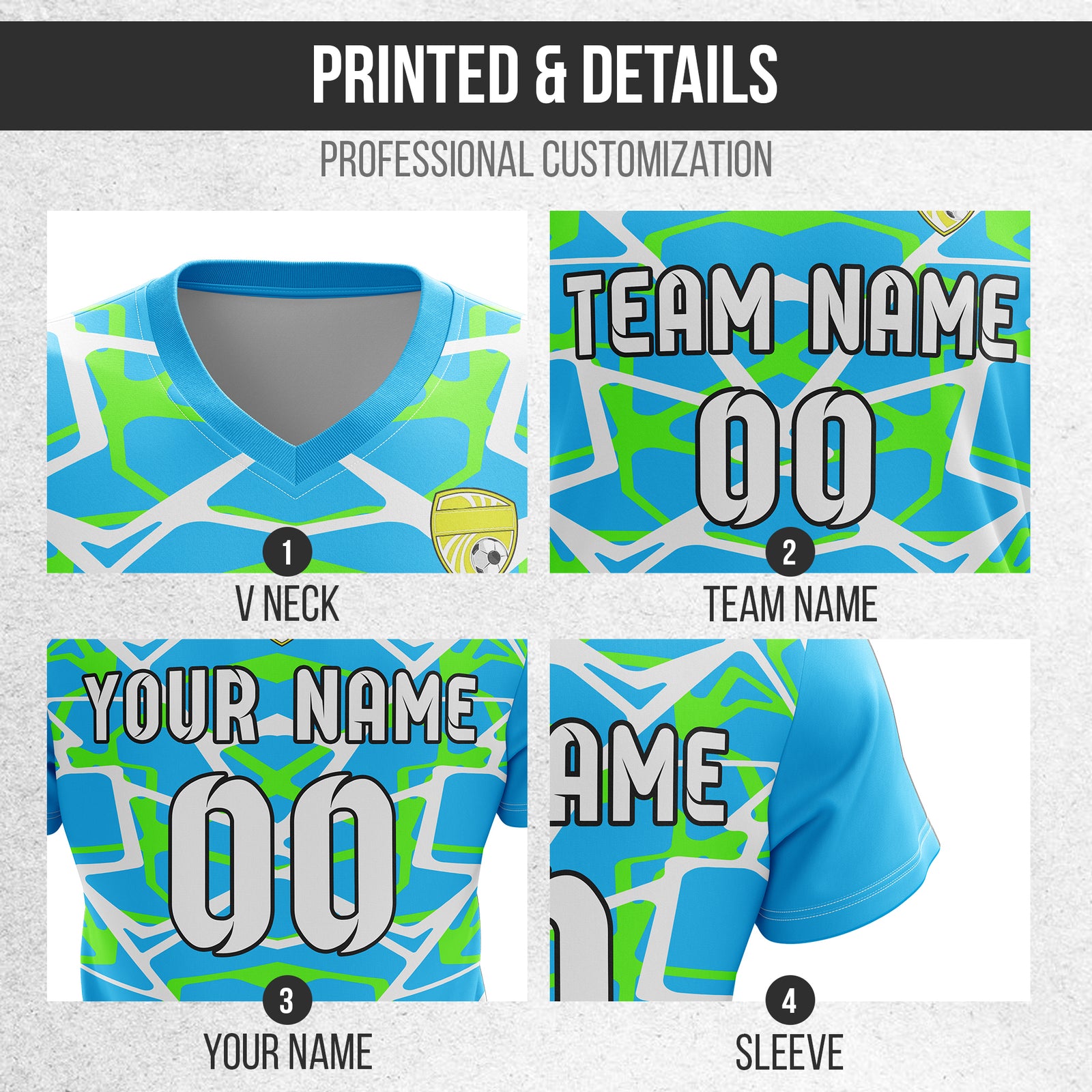 Custom Wild Pulse V-Full Pattern Blue Soccer sport Tops Jersey