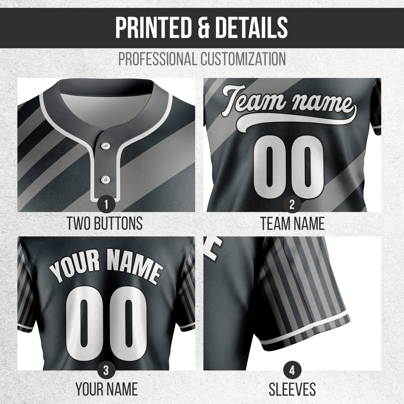 Custom Vibe Split Dark Grey Baseball Sports Jersey Personalized Uniform with Name & Number