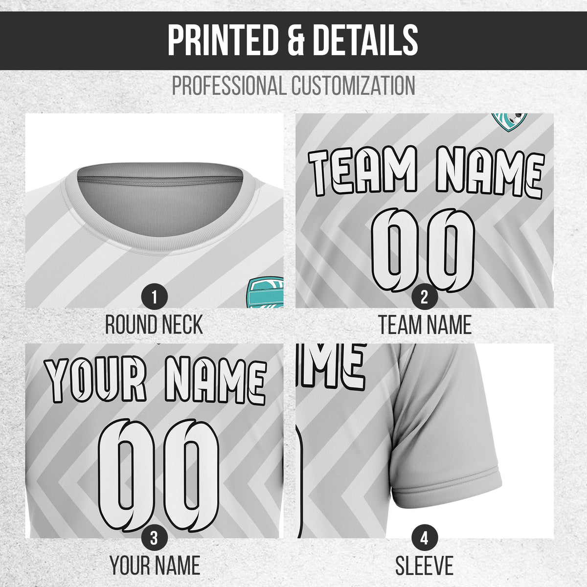 Custom SwiftStripe Grey Soccer sport Tops Jersey