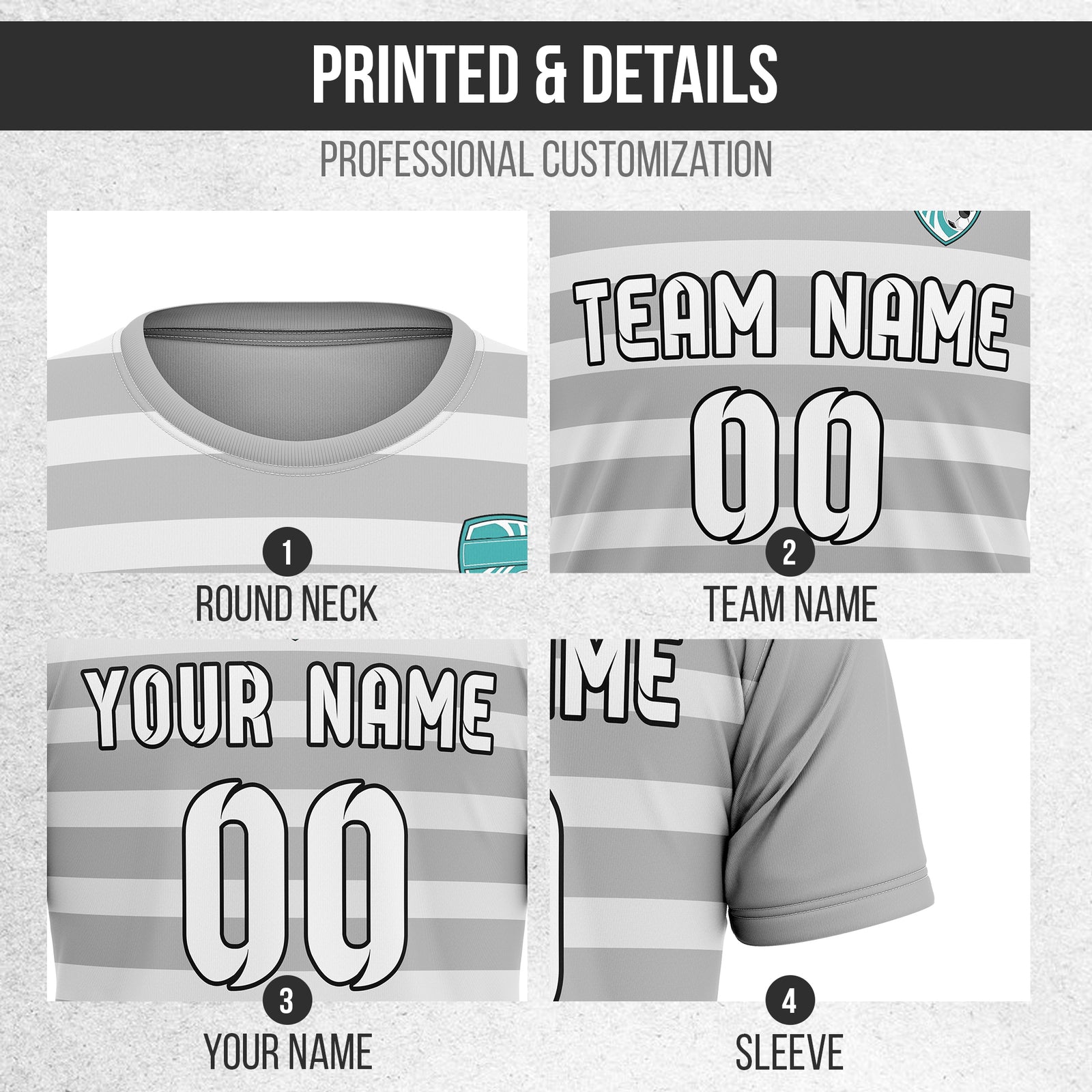 Custom Royal Stripe Grey Soccer sport Tops Jersey