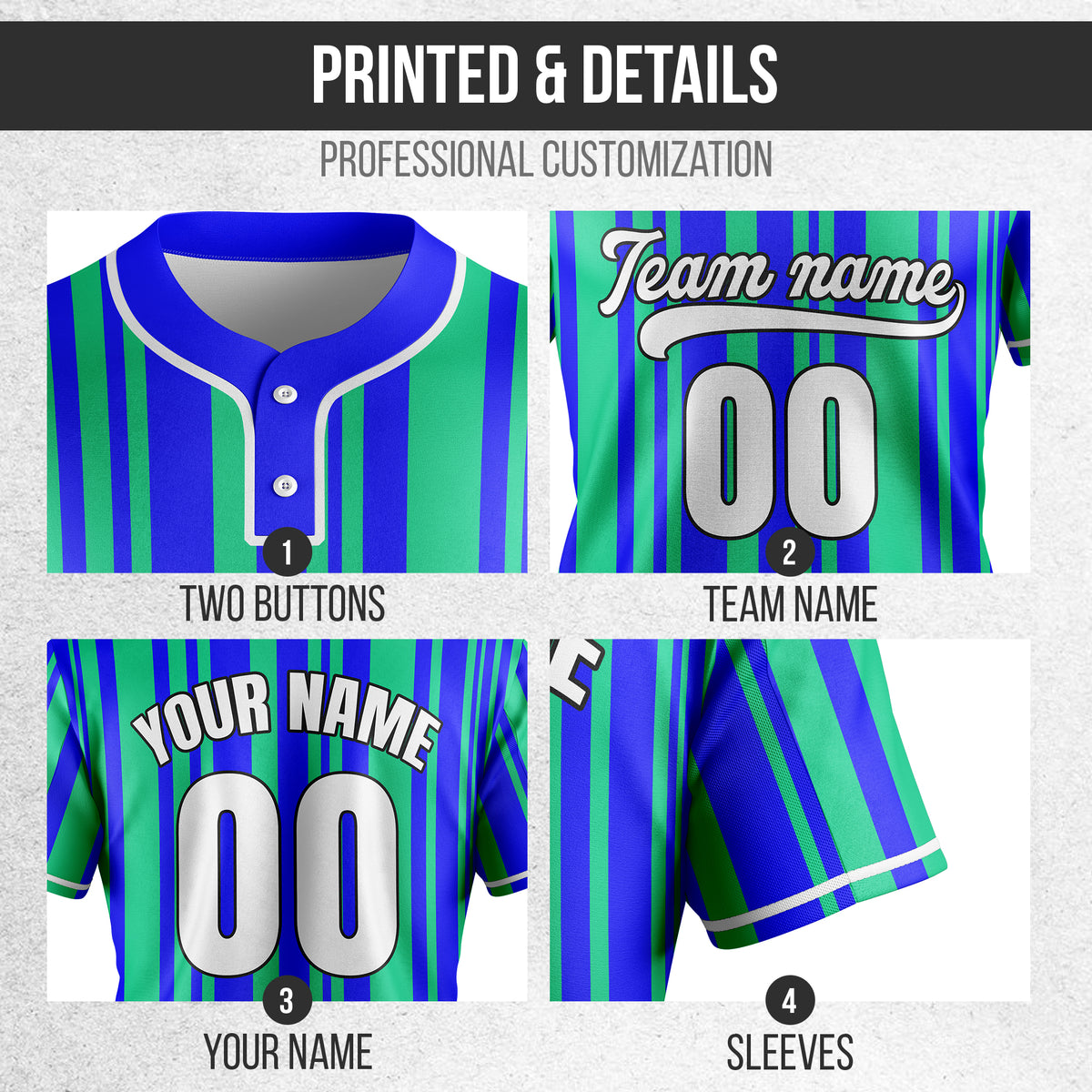 Custom Stripe Fusion Blue Baseball Sports Jersey Personalized Uniform with Name & Number
