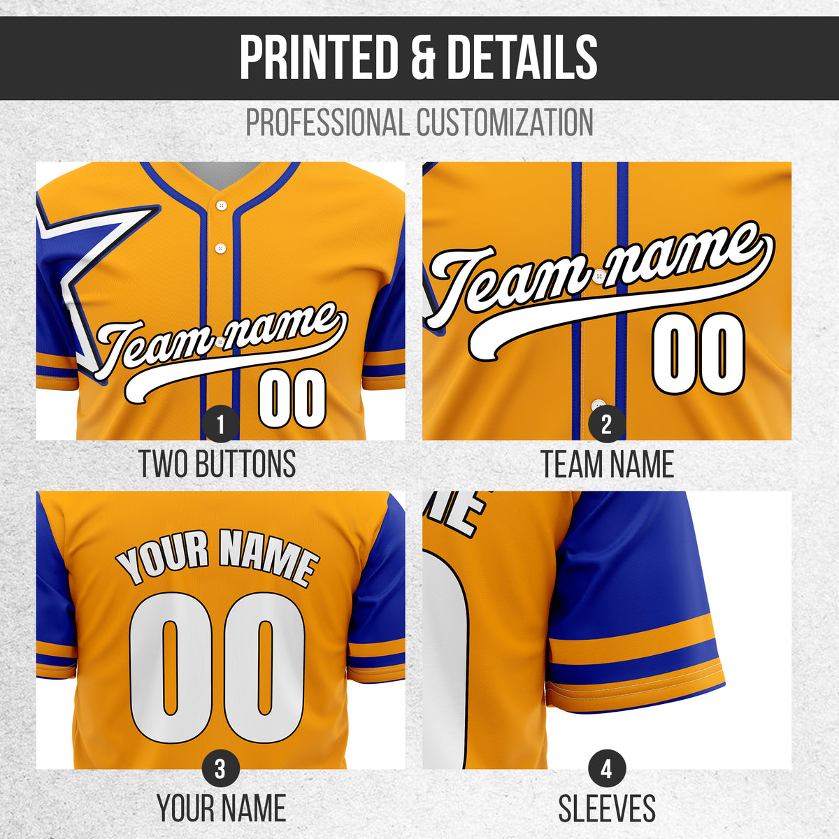 Custom Star Classic Baseball Orange Sports Jersey Personalized Uniform with Name & Number