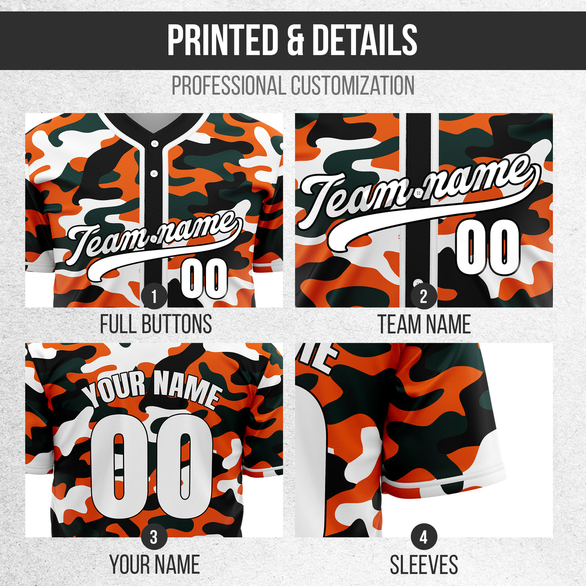 Custom Shadow Command Orange Baseball Sports Jersey Personalized Uniform with Name & Number