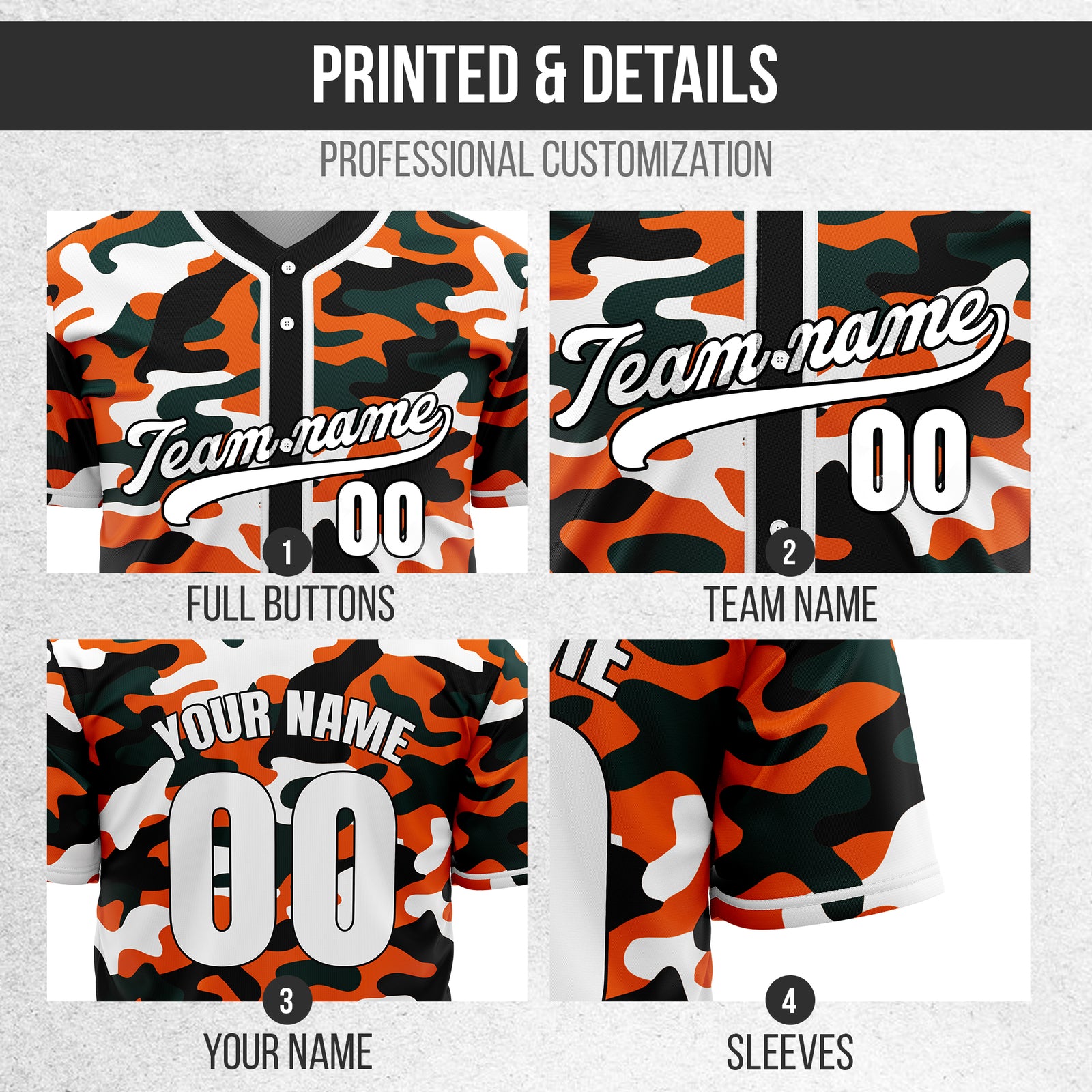 Custom Shadow Command Orange Baseball Sports Jersey Personalized Uniform with Name & Number