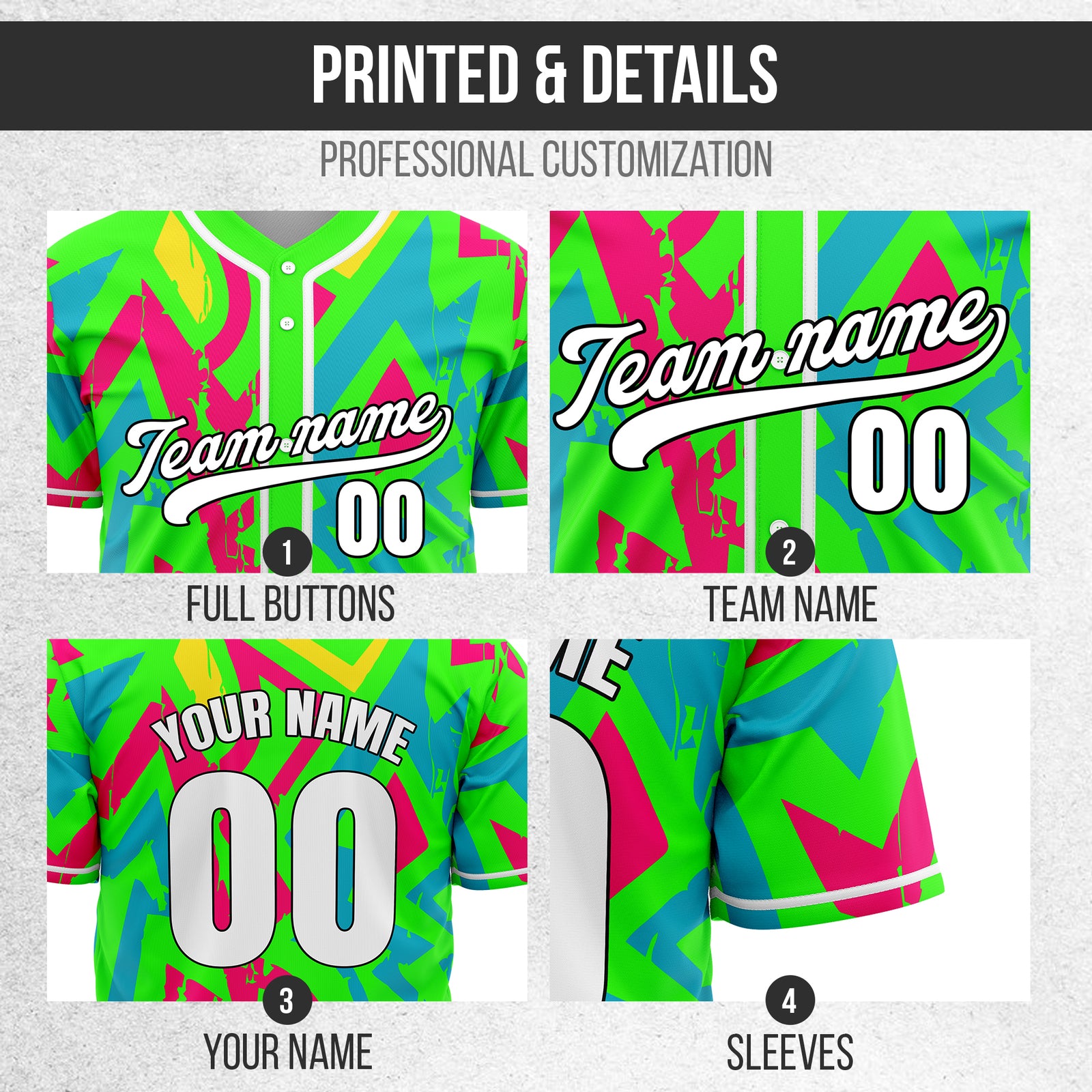 Custom Splash Neon Green Baseball Sports Jersey Personalized Uniform with Name & Number