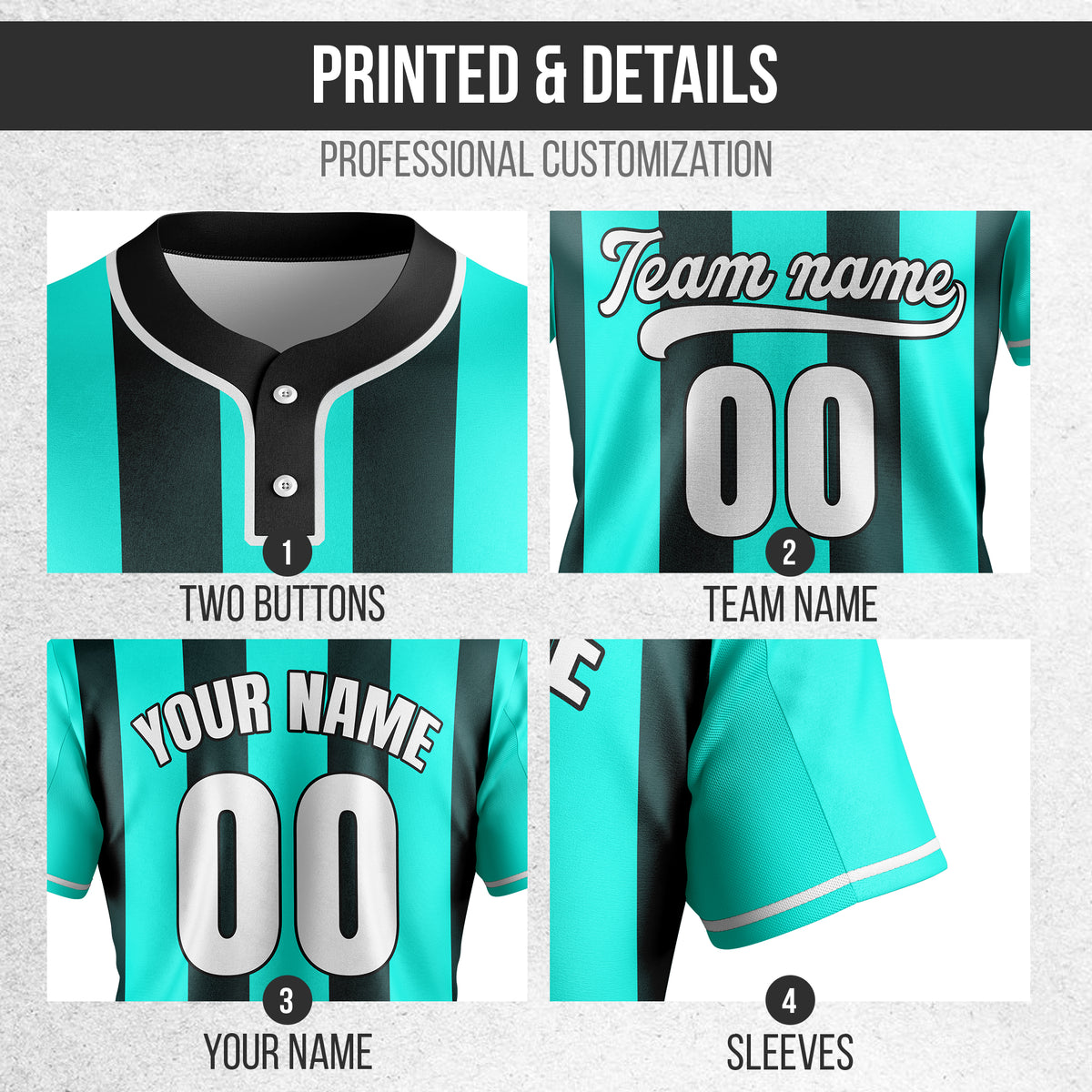 Custom Dual Stripe Aqua Baseball Sports Jersey Personalized Uniform with Name & Number