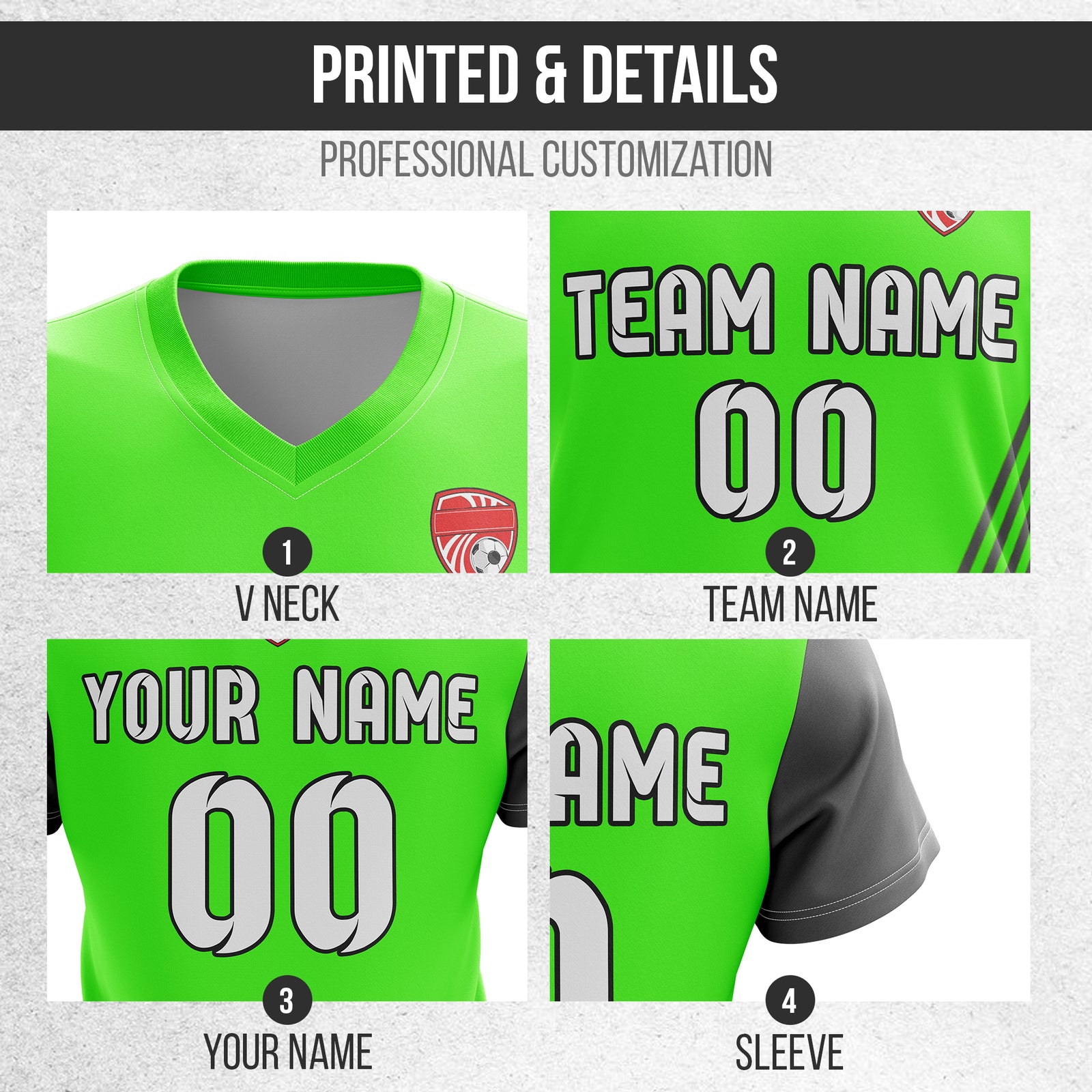 Custom Rapid Line V-Side Pattern Neon Green Soccer sport Tops Jersey