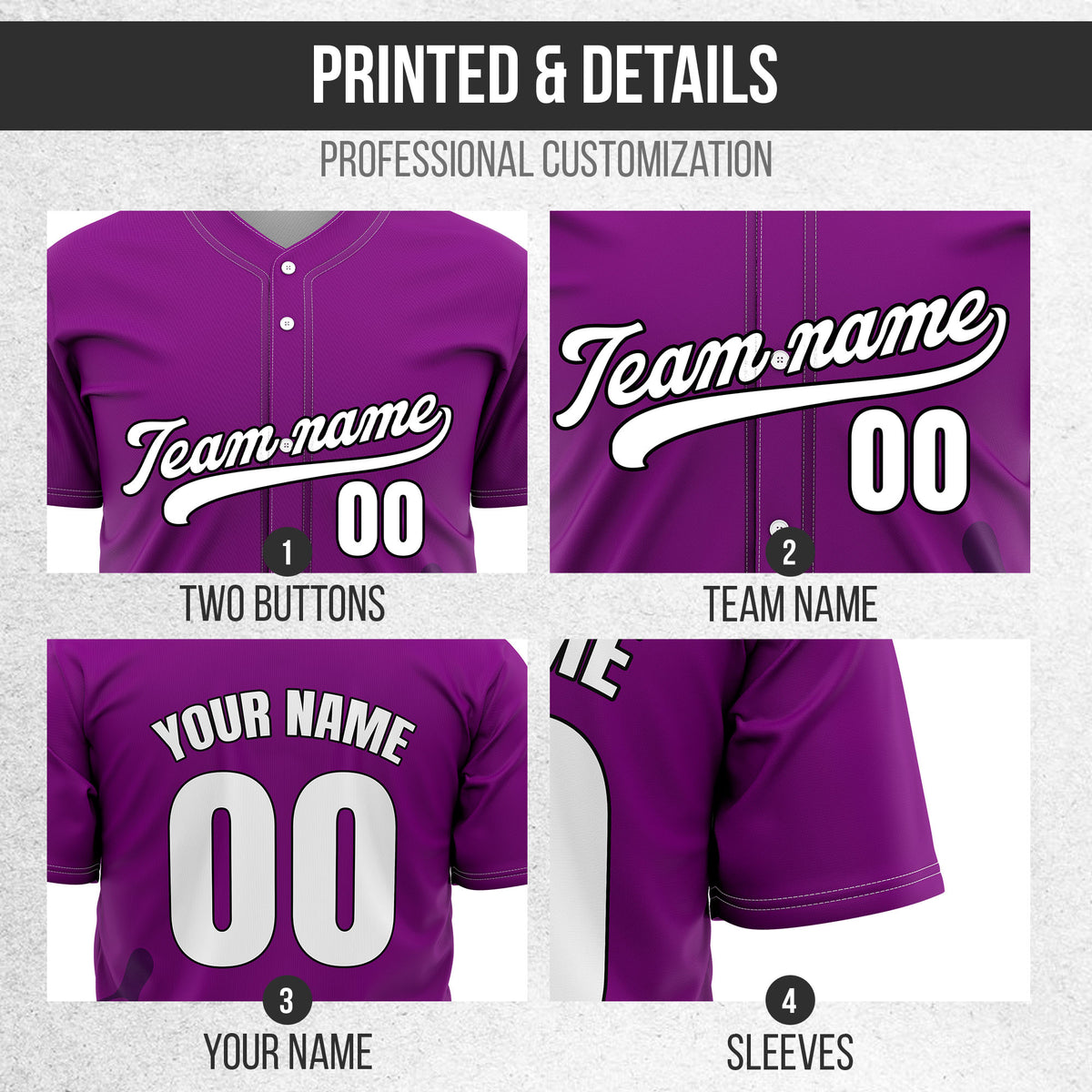 Custom Wave Purple Baseball Sports Jersey Personalized Uniform with Name & Number