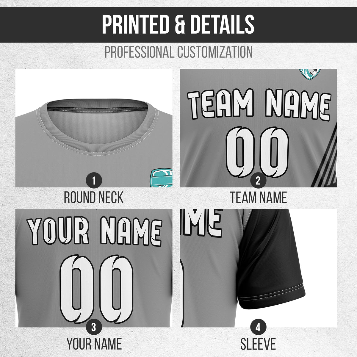 Custom Rapid Line R Side Pattern Soccer Dark Grey sport Tops Jersey