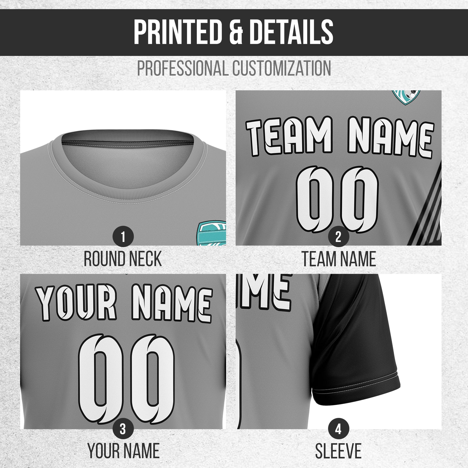 Custom Rapid Line R Side Pattern Soccer Dark Grey sport Tops Jersey