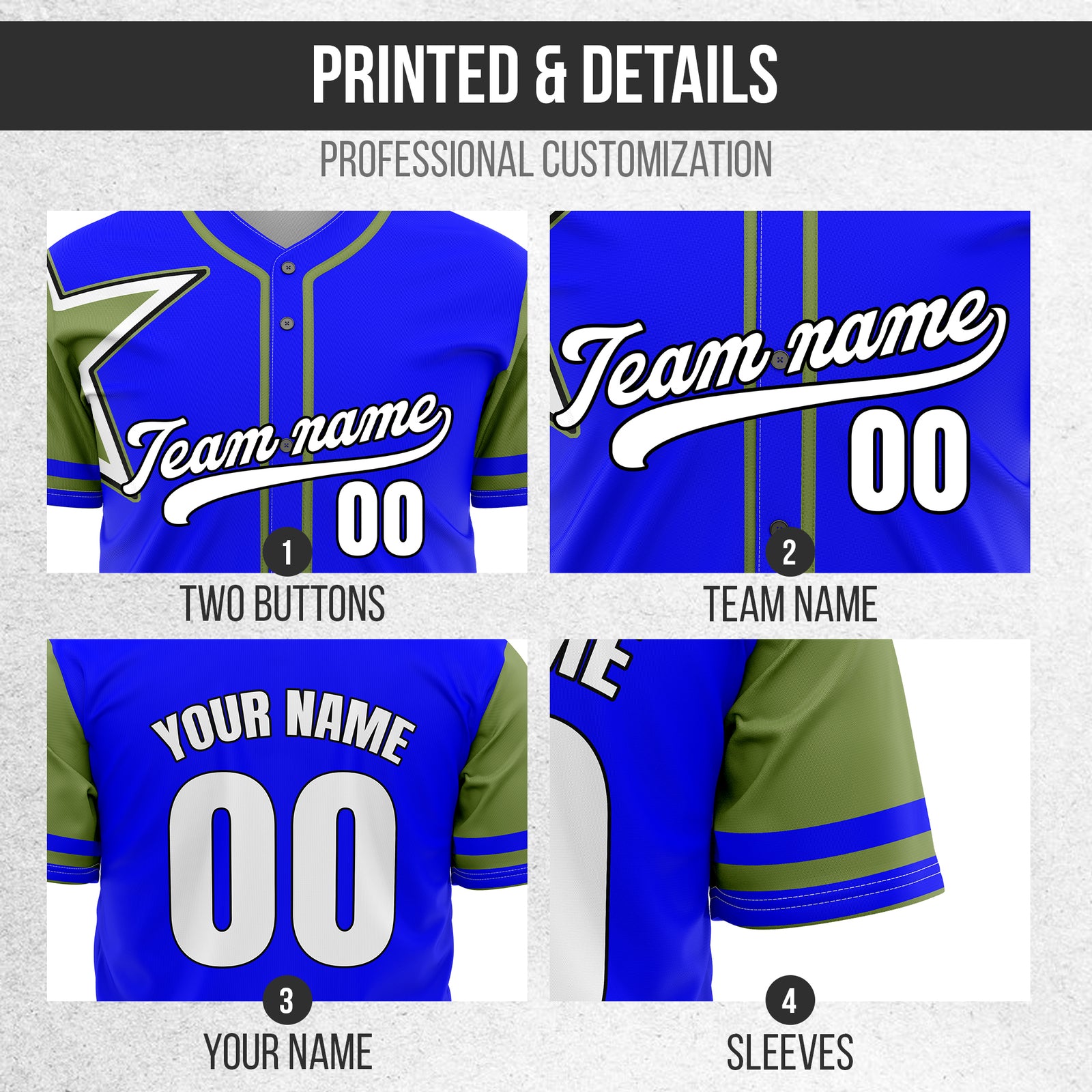 Custom Star Classic Baseball Blue Sports Jersey Personalized Uniform with Name & Number