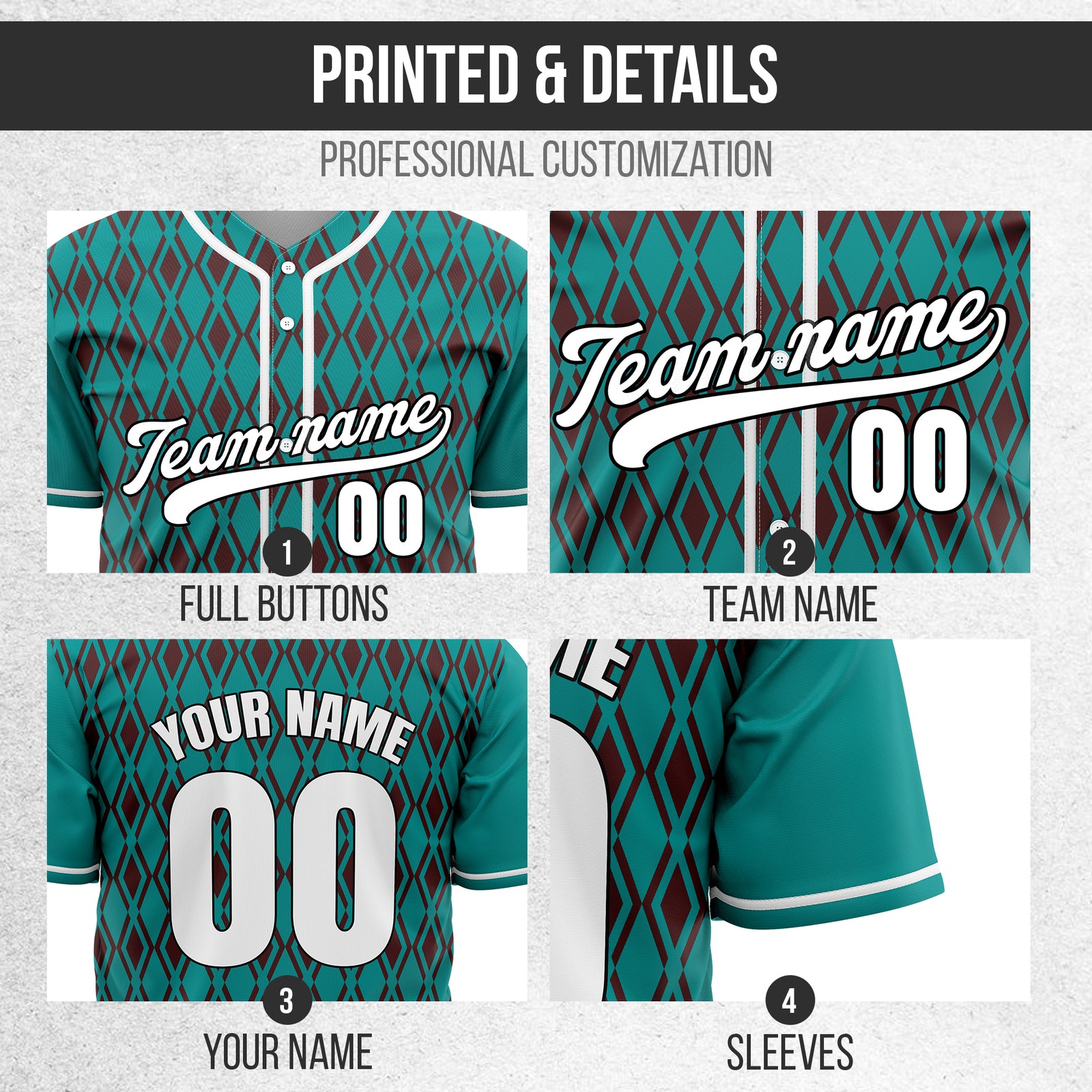 Custom Rhombic Edge Teal Sports Jersey Personalized Uniform with Name & Number
