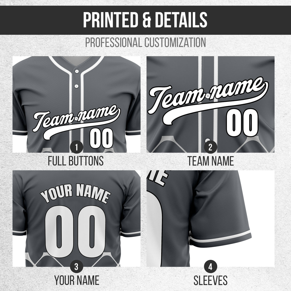 Custom Gridlock Dark Grey Baseball Sports Jersey Personalized Uniform with Name & Number