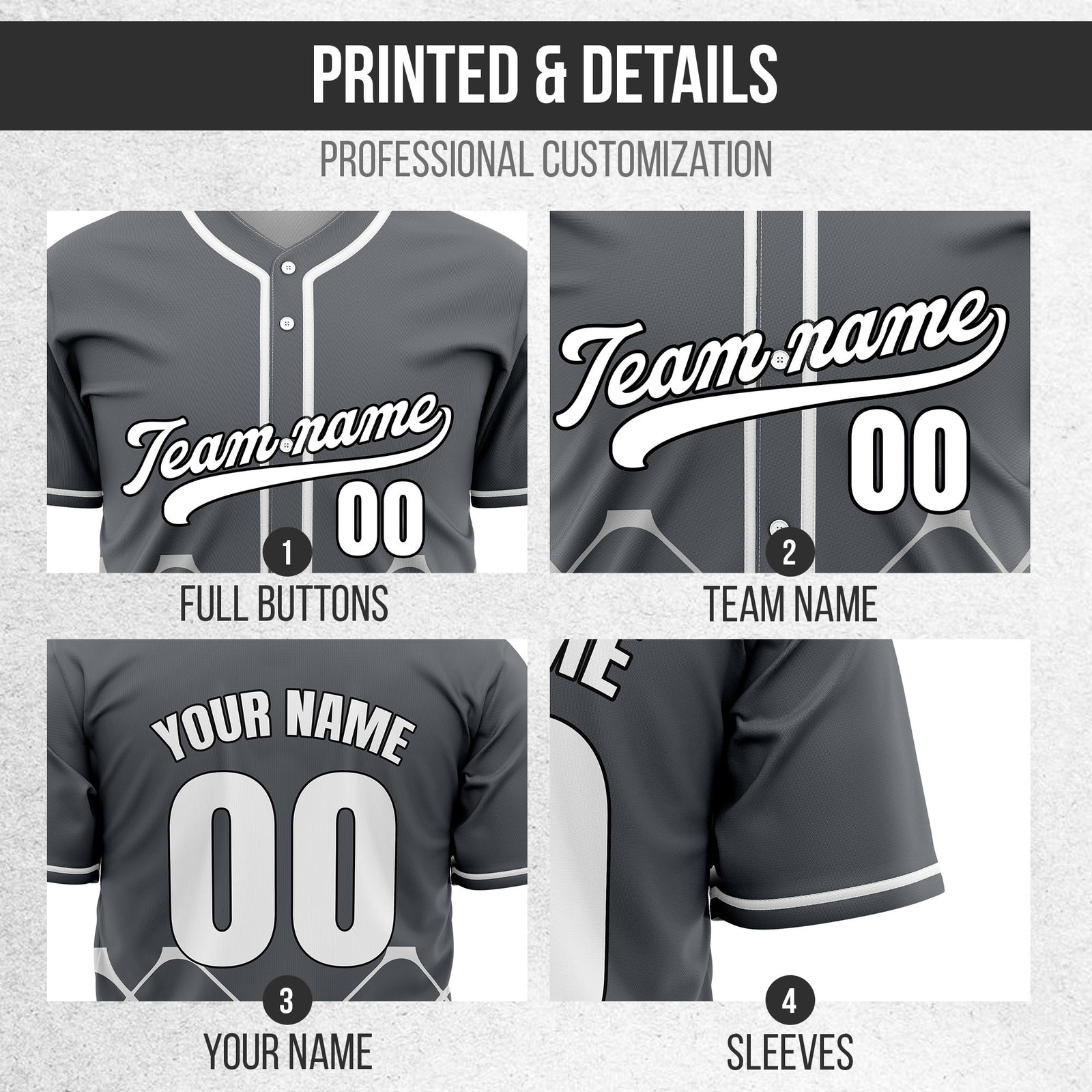 Custom Gridlock Dark Grey Baseball Sports Jersey Personalized Uniform with Name & Number