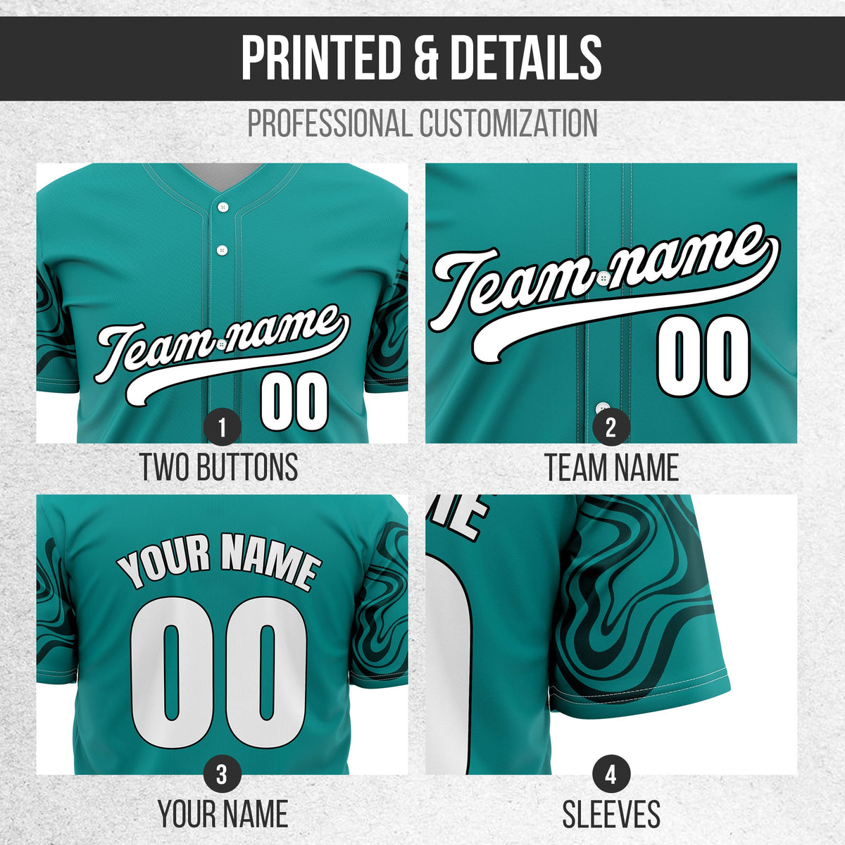 Custom Teal Baseball Wave Sports Jersey Personalized Uniform with Name & Number
