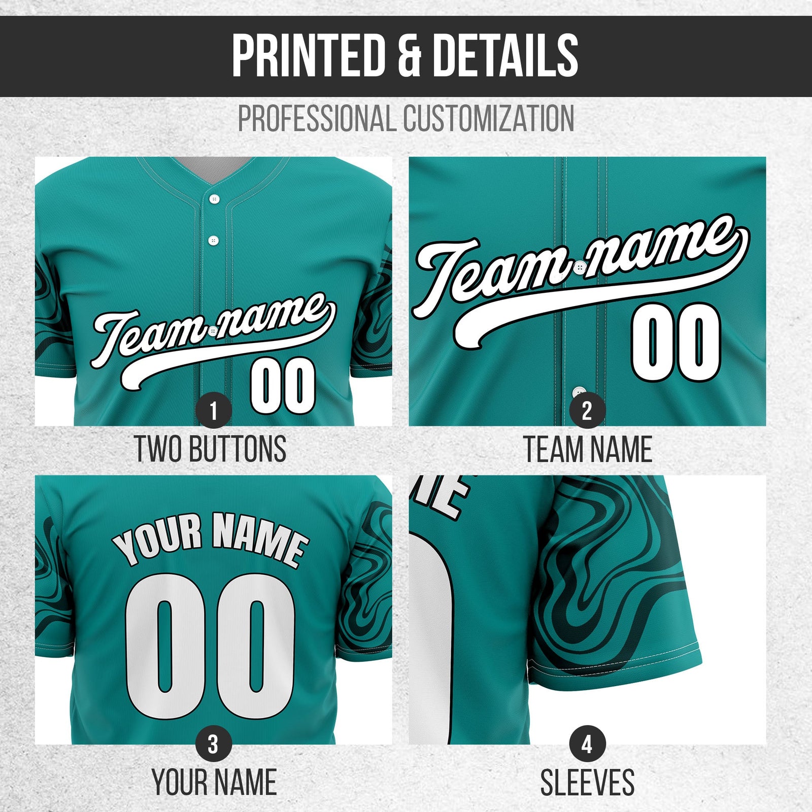 Custom Teal Baseball Wave Sports Jersey Personalized Uniform with Name & Number