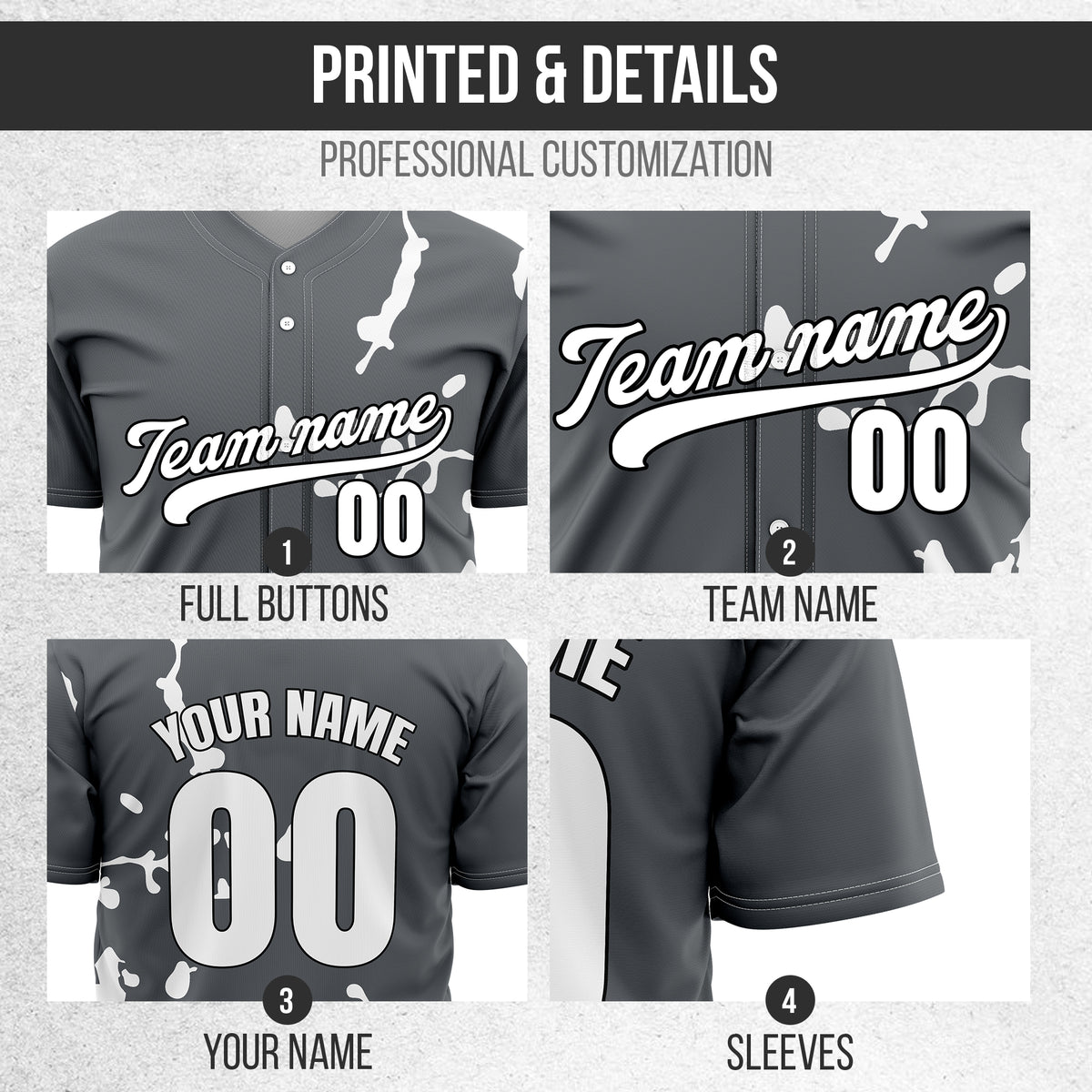 Custom Ink Paint Pop Dark Grey Sports Jersey Personalized Uniform with Name & Number