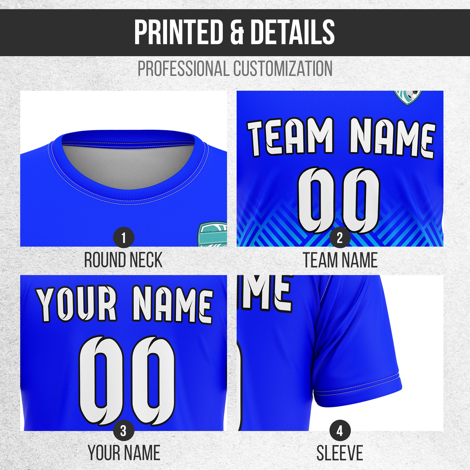 Custom Shadow Line R Side Pattern Soccer Blue Sport Tops Jersey