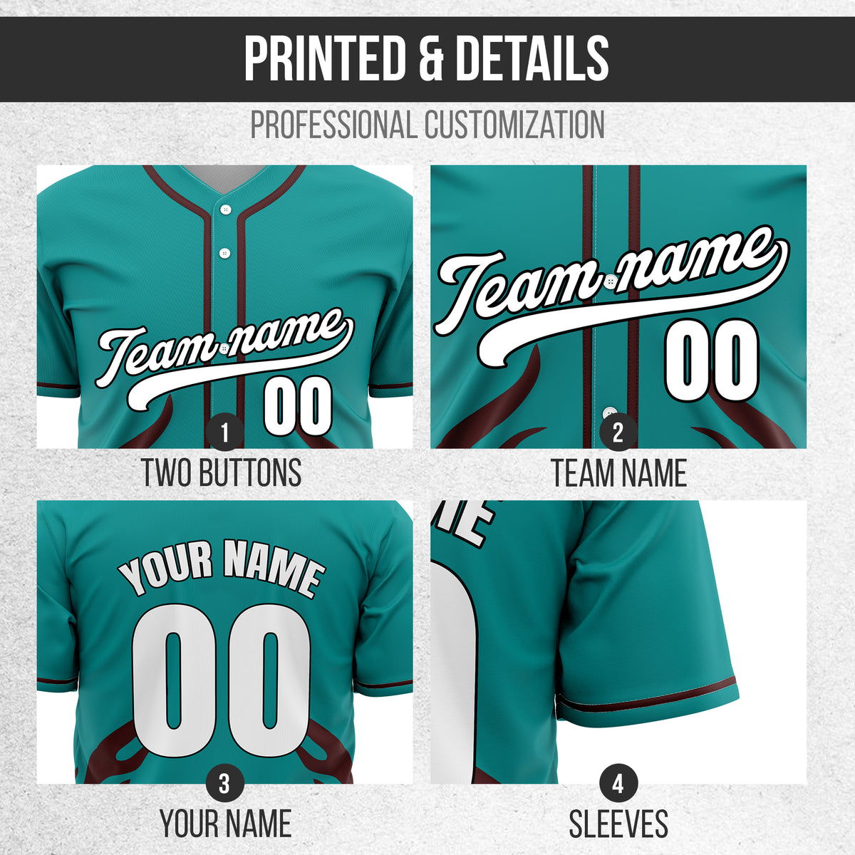 Custom Shadow Flames Teal Baseball Sports Jersey Personalized Uniform with Name & Number
