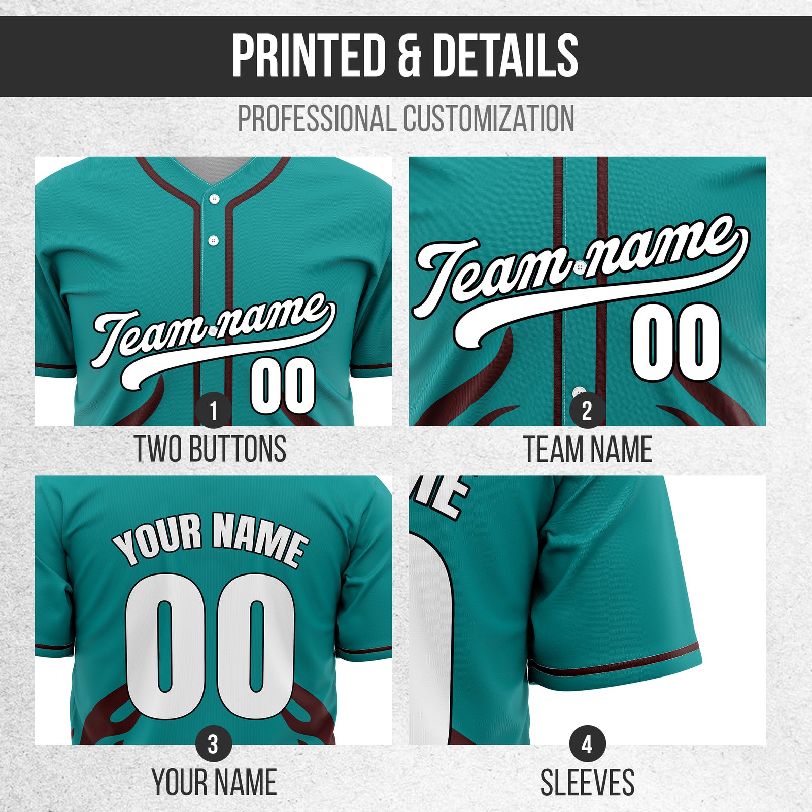 Custom Shadow Flames Teal Baseball Sports Jersey Personalized Uniform with Name & Number