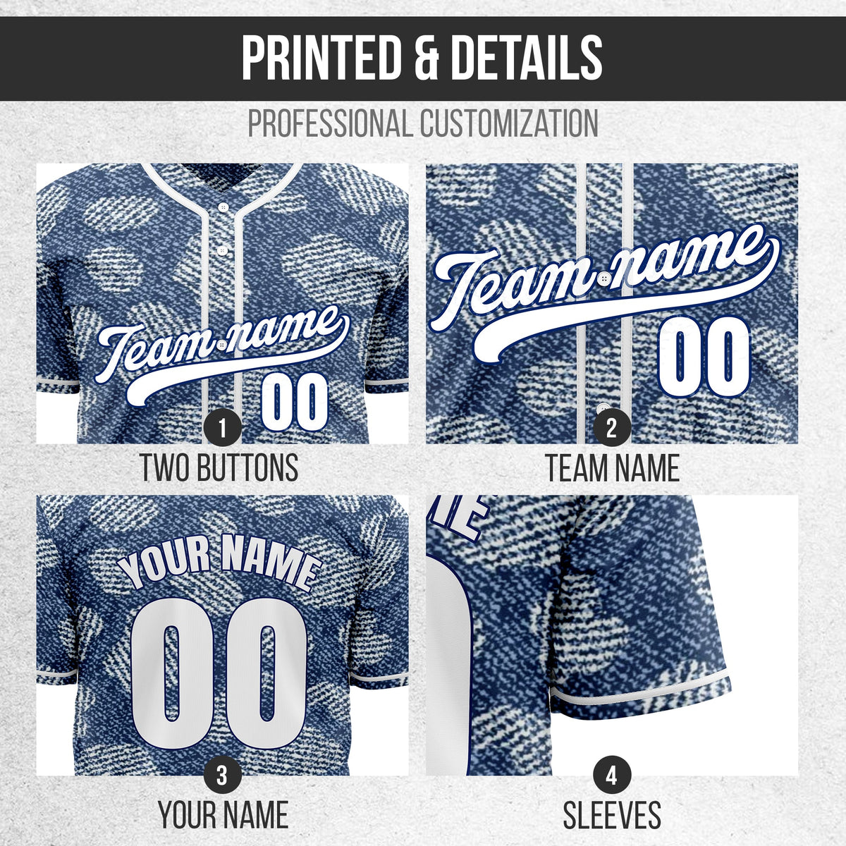 Custom Denim Pro Baseball Sports Jersey Personalized Uniform with Name & Number
