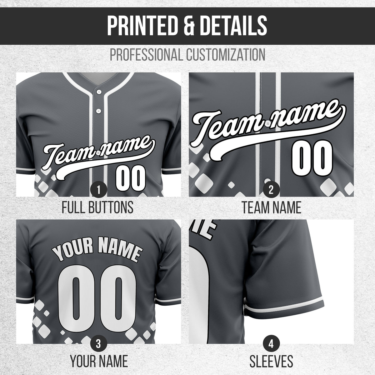 Custom Shadow Sparks Dark Grey Baseball Sports Jersey Personalized Uniform with Name & Number