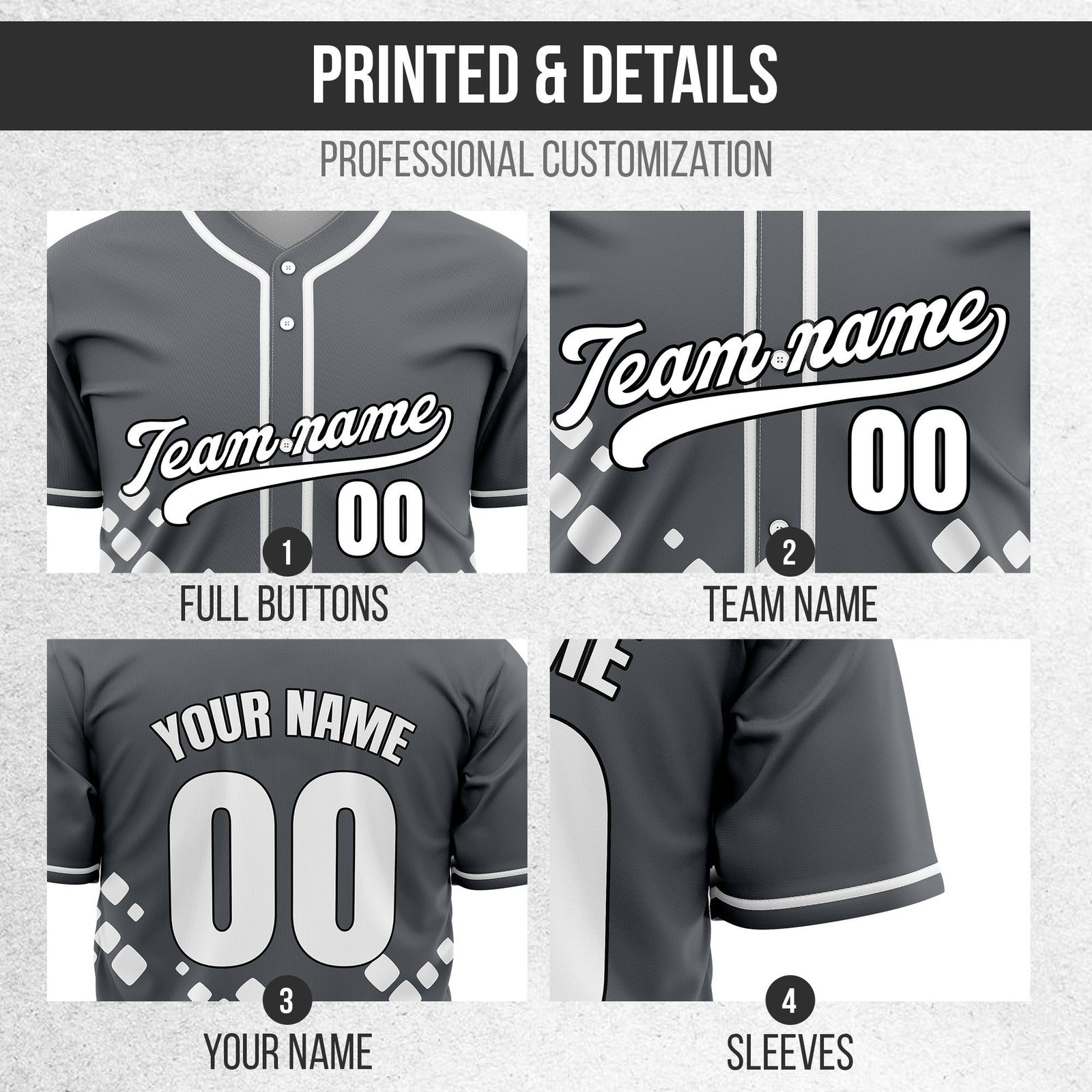 Custom Shadow Sparks Dark Grey Baseball Sports Jersey Personalized Uniform with Name & Number
