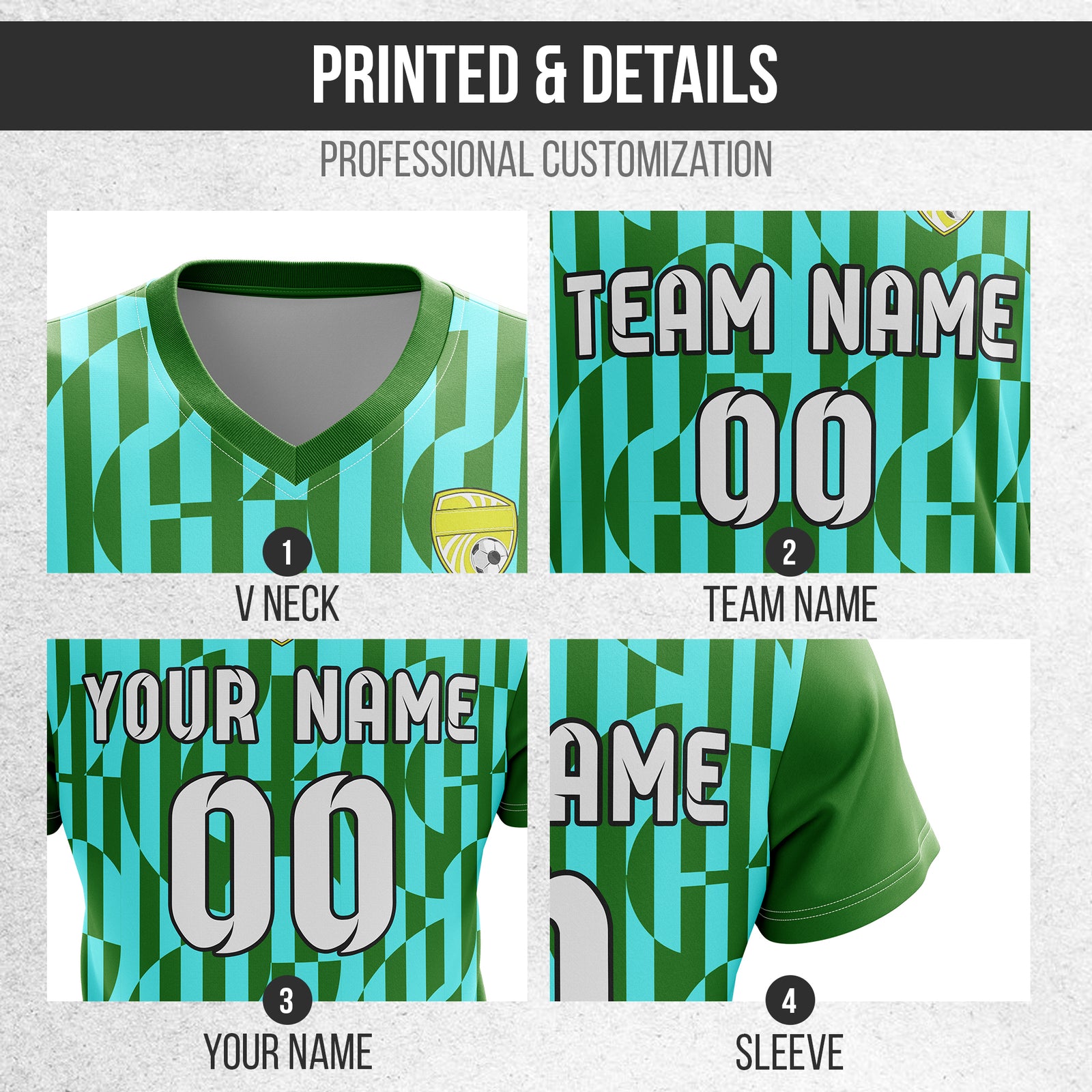 Custom Pulse Grid V-Full Pattern Green Soccer sport Tops Jersey