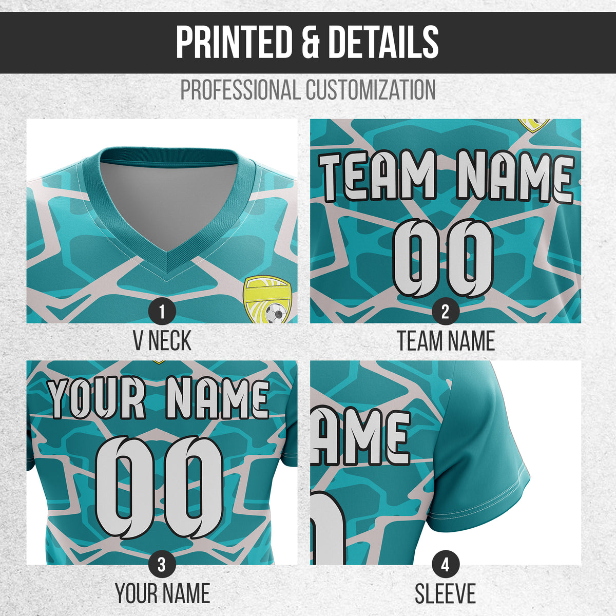 Custom Wild Pulse V-Full Pattern Teal Soccer sport Tops Jersey