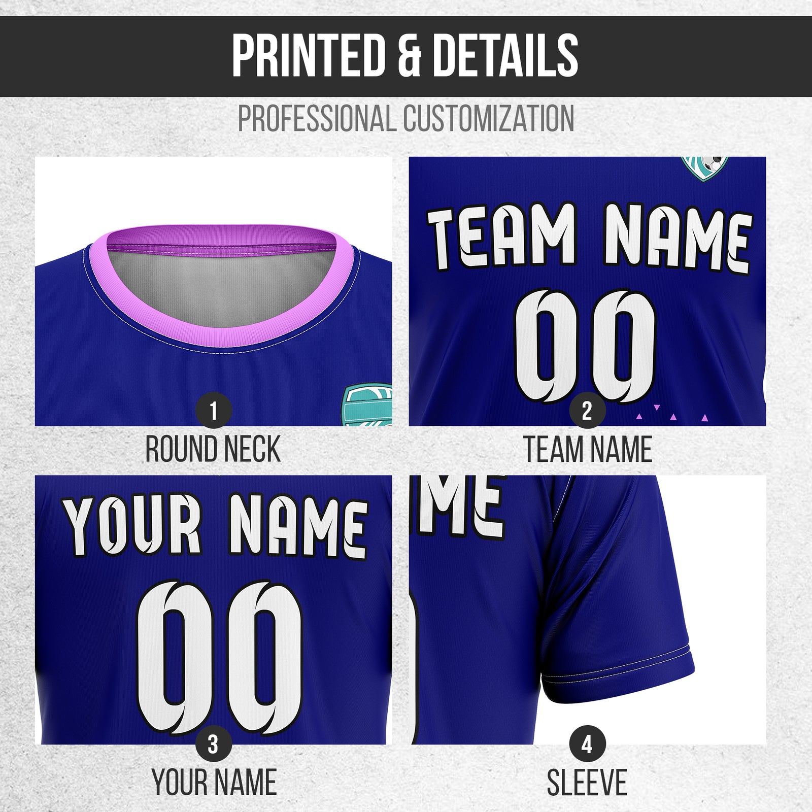 Custom Tri-Edge R Side Pattern Soccer Navy Sport Tops Jersey