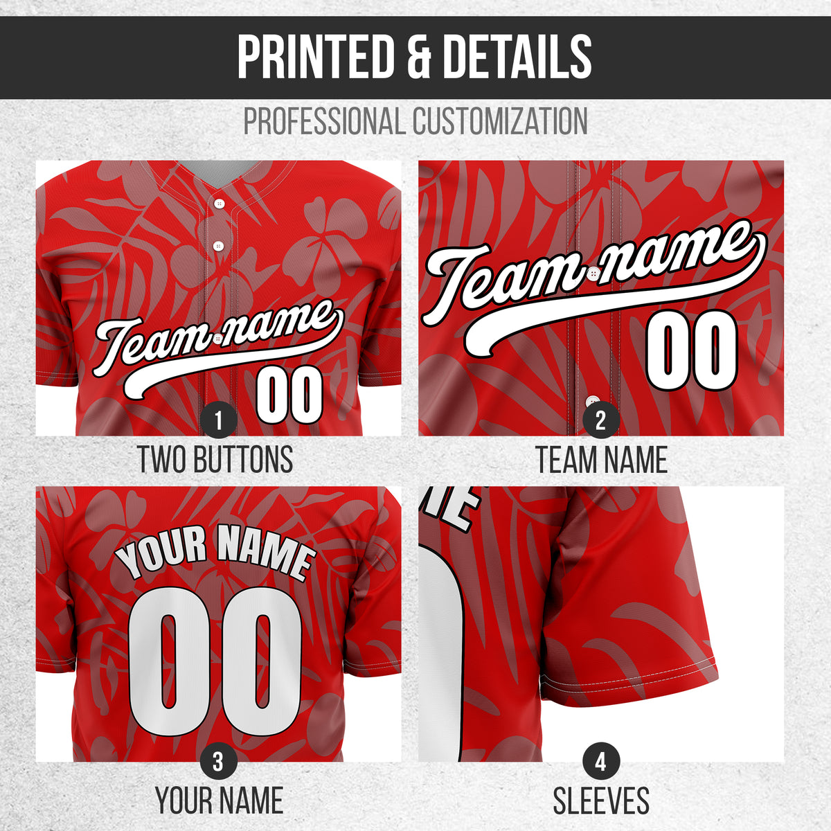 Custom Hawaiian Red Baseball Sports Jersey Personalized Uniform with Name & Number