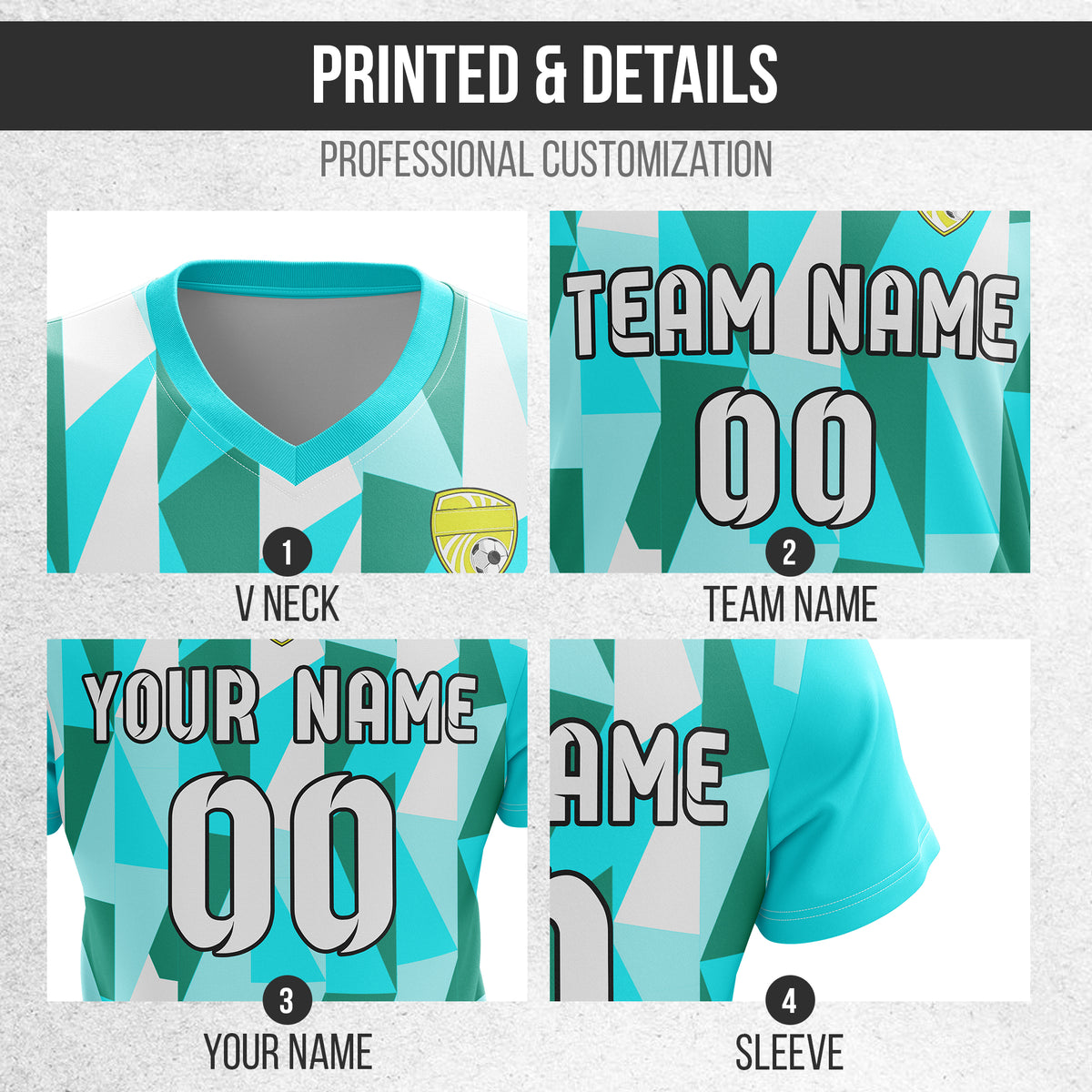 Custom Crystal V-Full Pattern Aqua  Soccer sport Tops Jersey