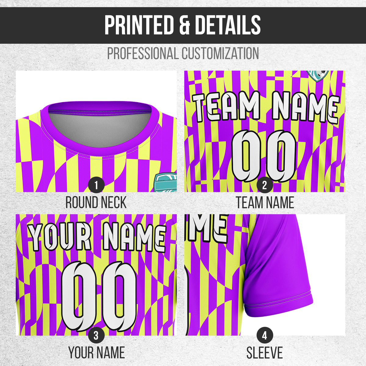 Custom Pulse Grid R-Full Pattern Soccer Purple Sport Tops Jersey