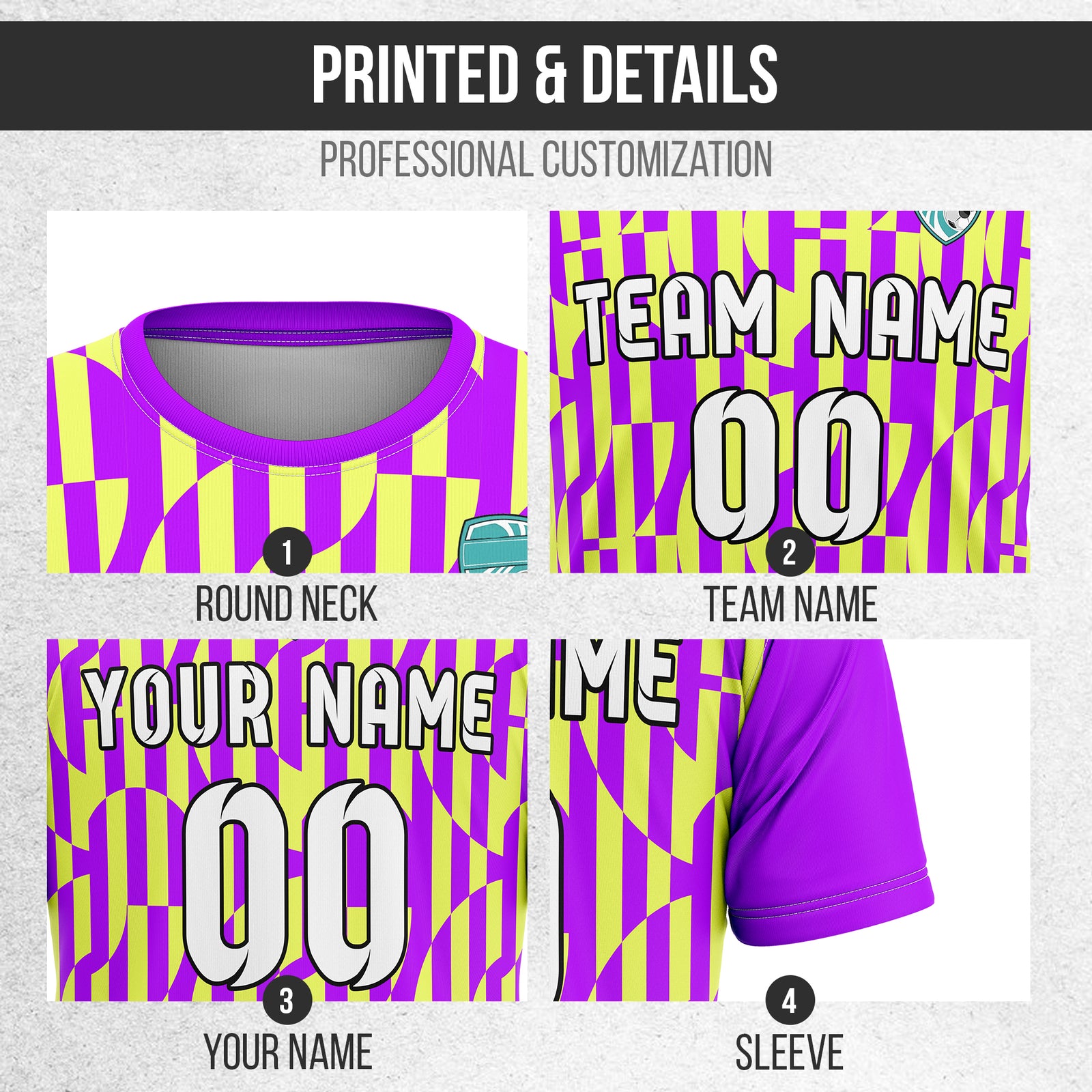 Custom Pulse Grid R-Full Pattern Soccer Purple Sport Tops Jersey