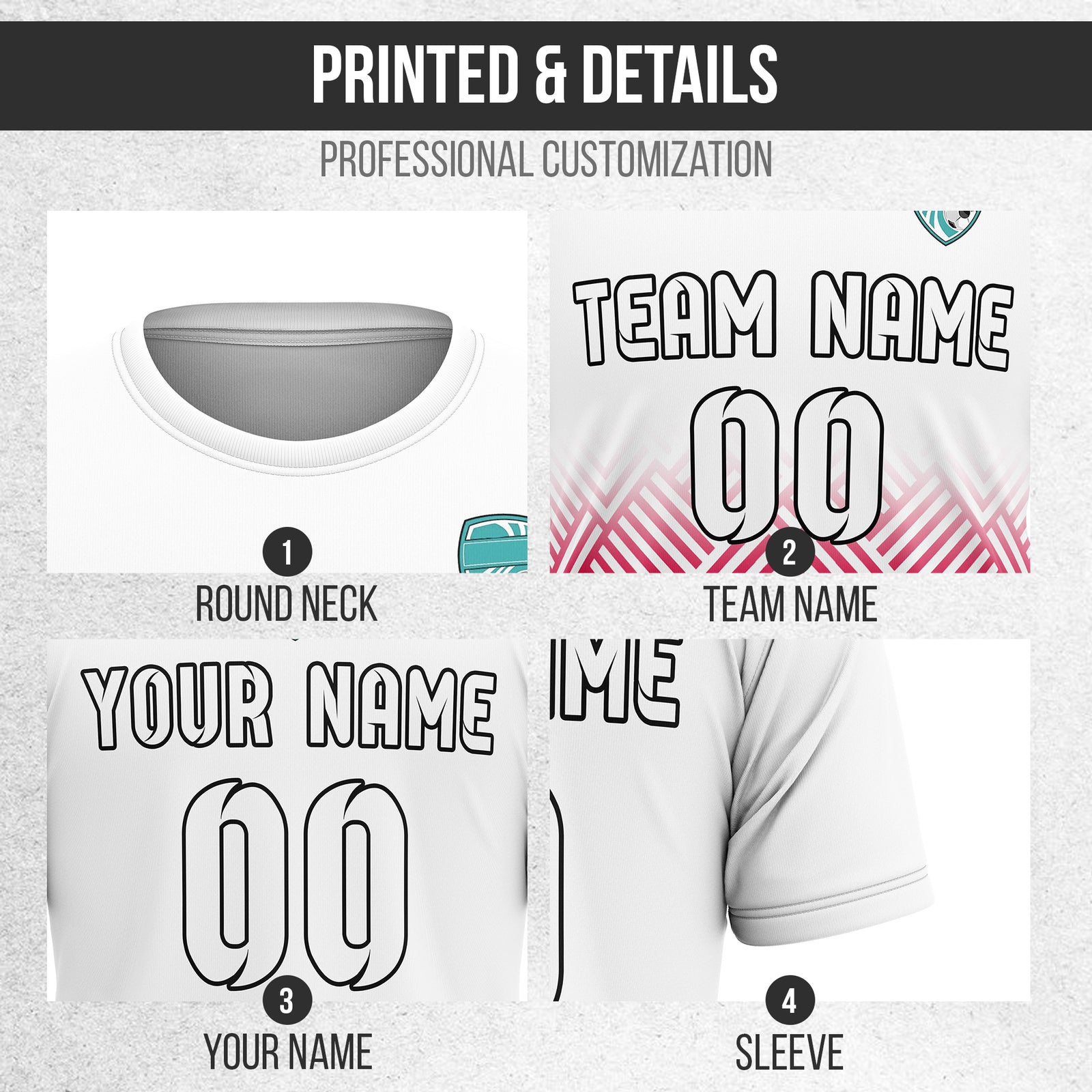 Custom Shadow Line R Side Pattern Soccer White Sport Tops Jersey
