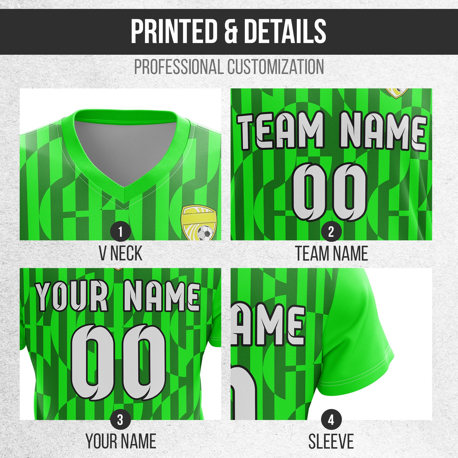 Custom Pulse Grid V-Full Pattern Neon Green Soccer sport Tops Jersey