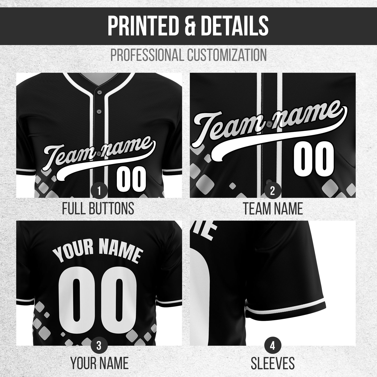Custom Shadow Sparks Black Baseball Sports Jersey Personalized Uniform with Name & Number